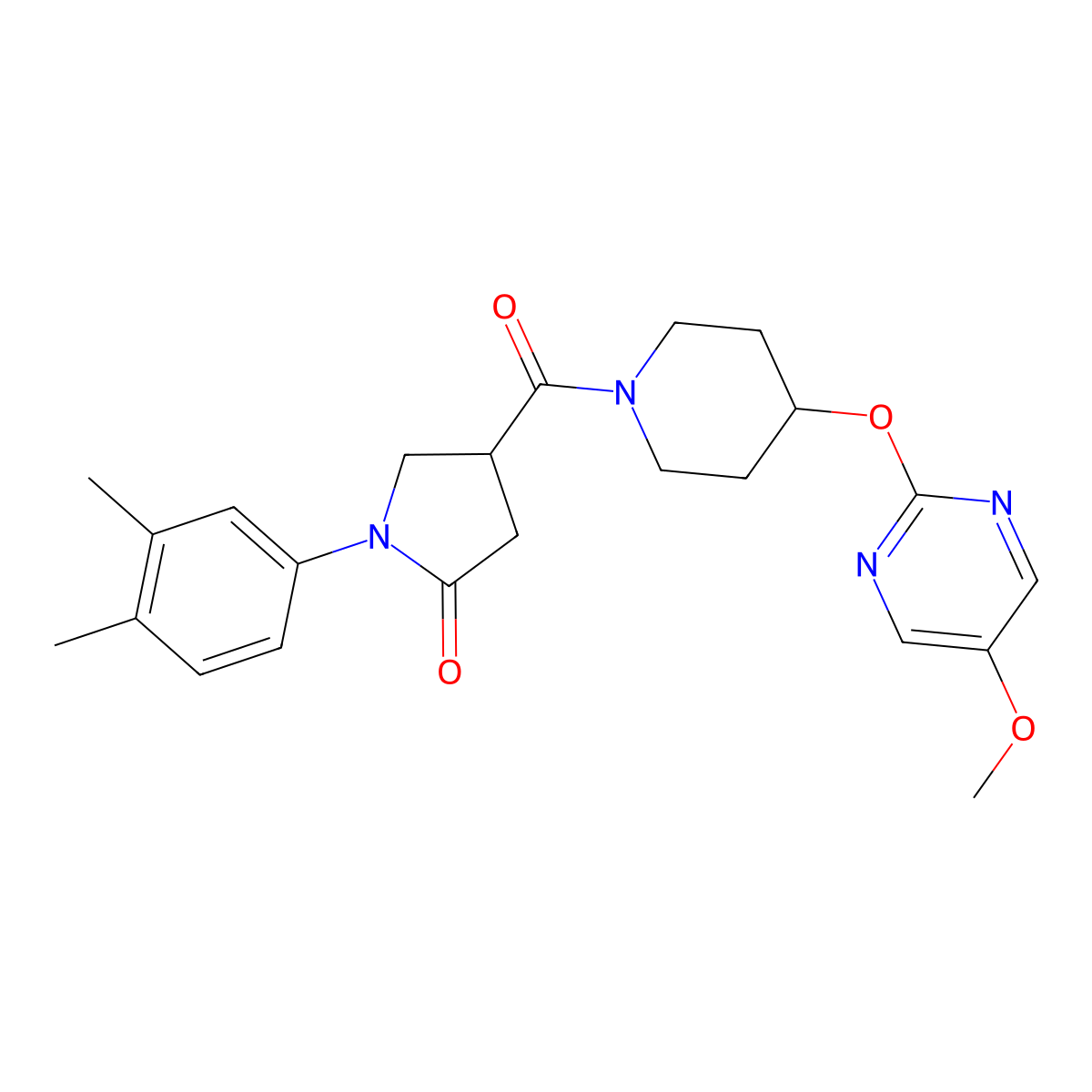 1-(3,4-Dimethylphenyl)-4-{4-[(5-methoxypyrimidin-2-yl)oxy]piperidine-1-carbonyl}pyrrolidin-2-one molecular structure, CAS 2548980-19-2