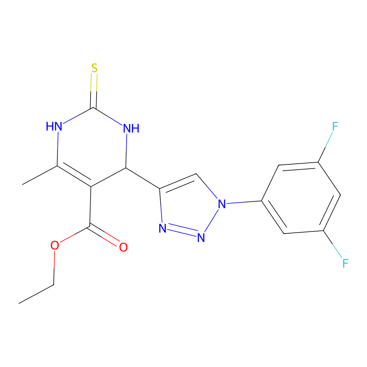 ethyl 4-[1-(3,5-difluorophenyl)-1H-1,2,3-triazol-4-yl]-6-methyl-2-sulfanylidene-1,2,3,4-tetrahydropyrimidine-5-carboxylate molecular structure, CAS 2548980-20-5