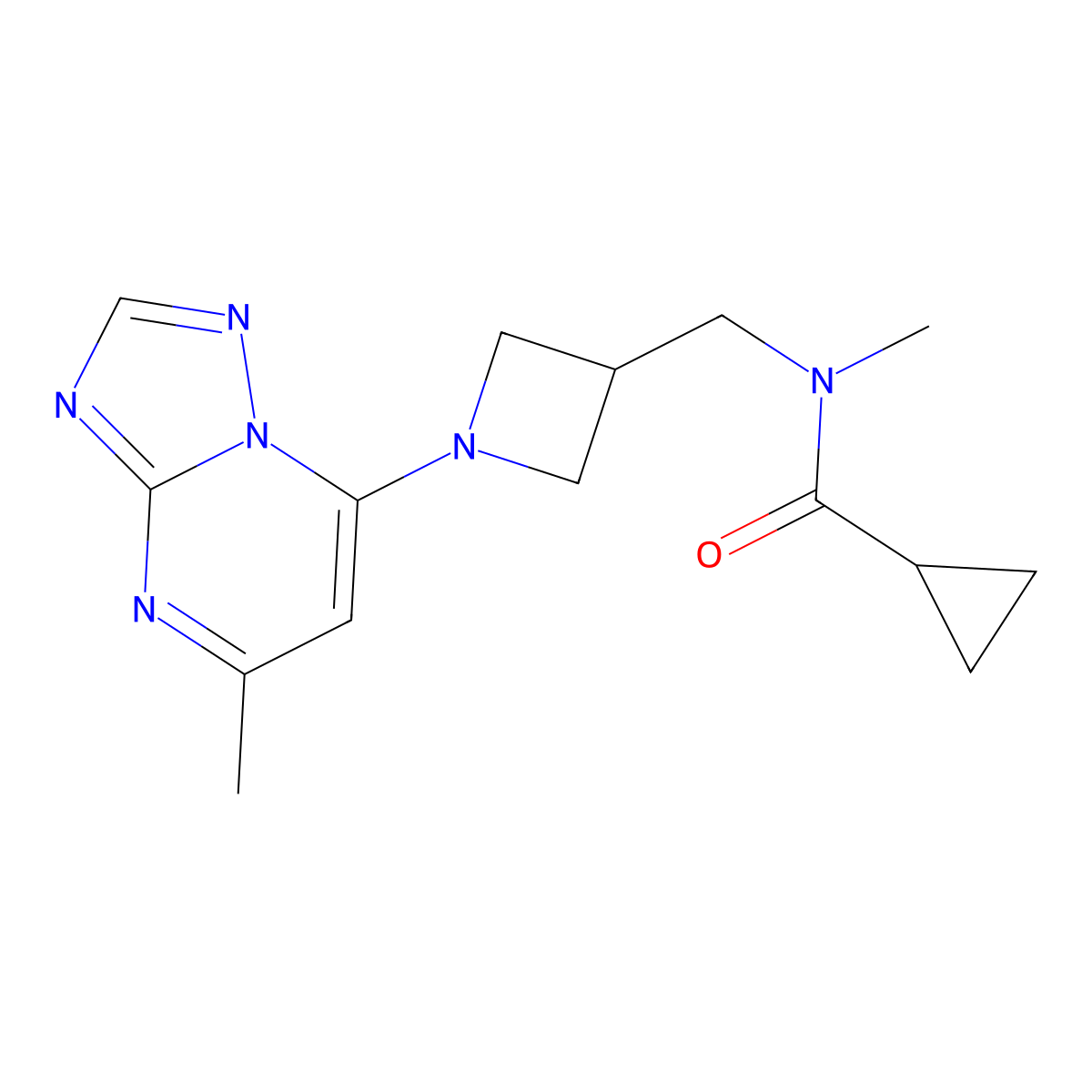 N-methyl-N-[(1-{5-methyl-[1,2,4]triazolo[1,5-a]pyrimidin-7-yl}azetidin-3-yl)methyl]cyclopropanecarboxamide molecular structure, CAS 2548980-22-7
