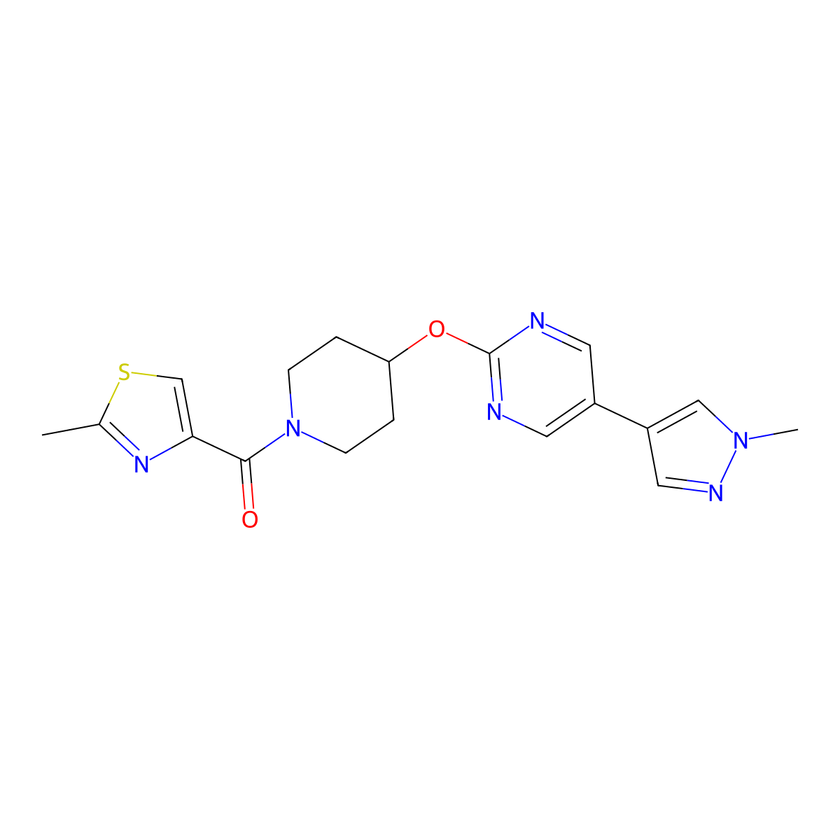 2-{[1-(2-methyl-1,3-thiazole-4-carbonyl)piperidin-4-yl]oxy}-5-(1-methyl-1H-pyrazol-4-yl)pyrimidine molecular structure, CAS 2548980-27-2