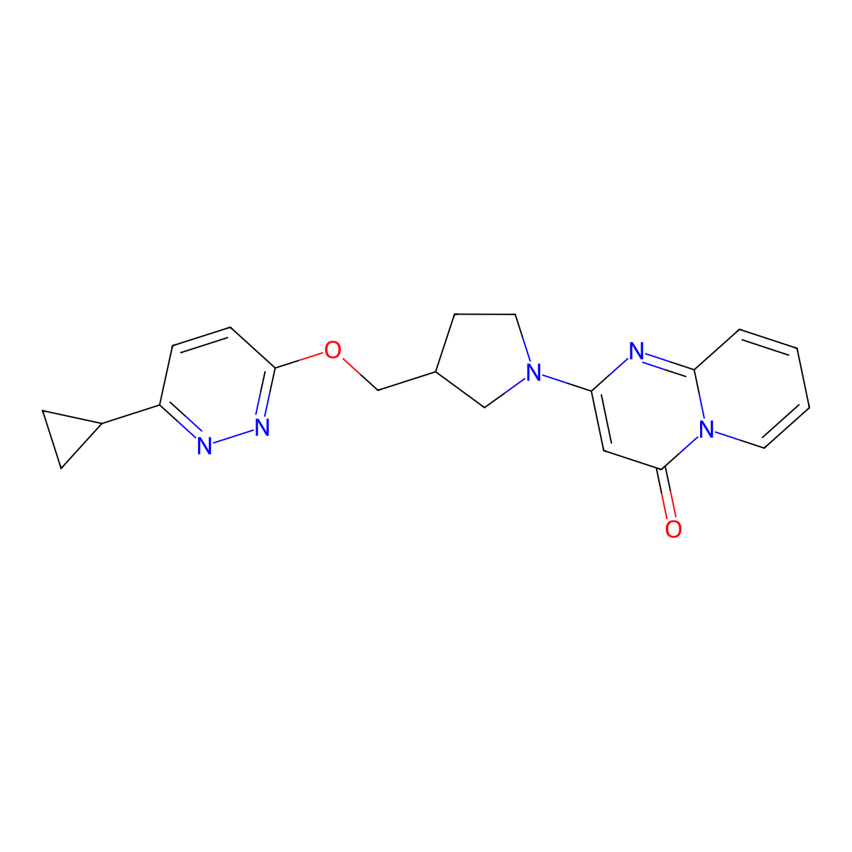 2-(3-{[(6-cyclopropylpyridazin-3-yl)oxy]methyl}pyrrolidin-1-yl)-4H-pyrido[1,2-a]pyrimidin-4-one molecular structure, CAS 2548980-31-8