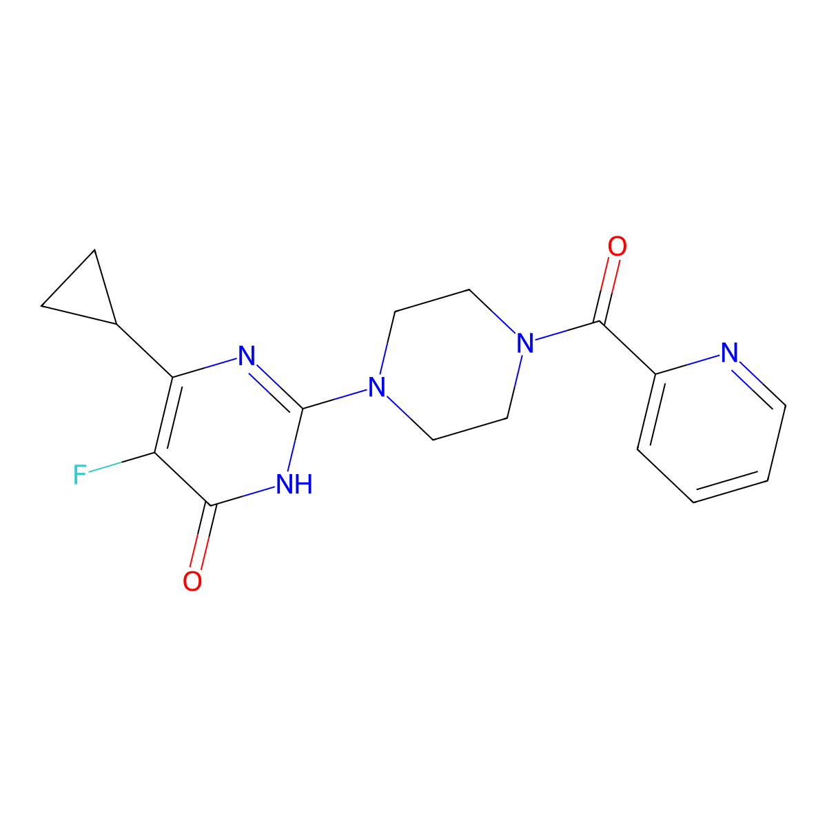 6-Cyclopropyl-5-fluoro-2-[4-(pyridine-2-carbonyl)piperazin-1-yl]-3,4-dihydropyrimidin-4-one molecular structure, CAS 2548980-34-1