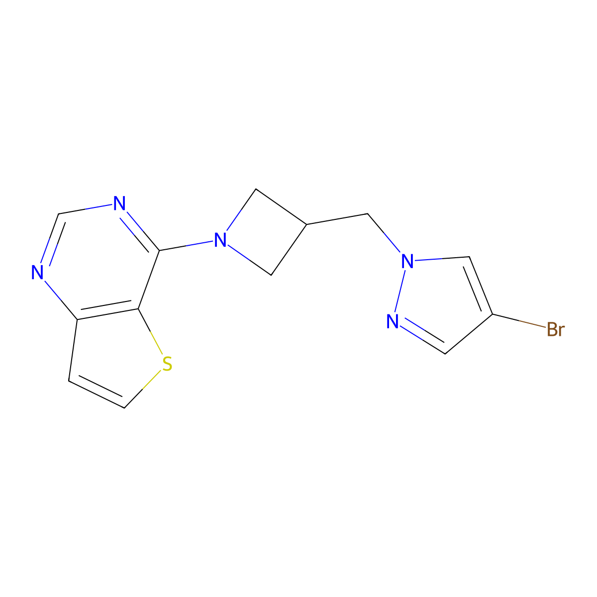 4-bromo-1-[(1-{thieno[3,2-d]pyrimidin-4-yl}azetidin-3-yl)methyl]-1H-pyrazole molecular structure, CAS 2548980-37-4