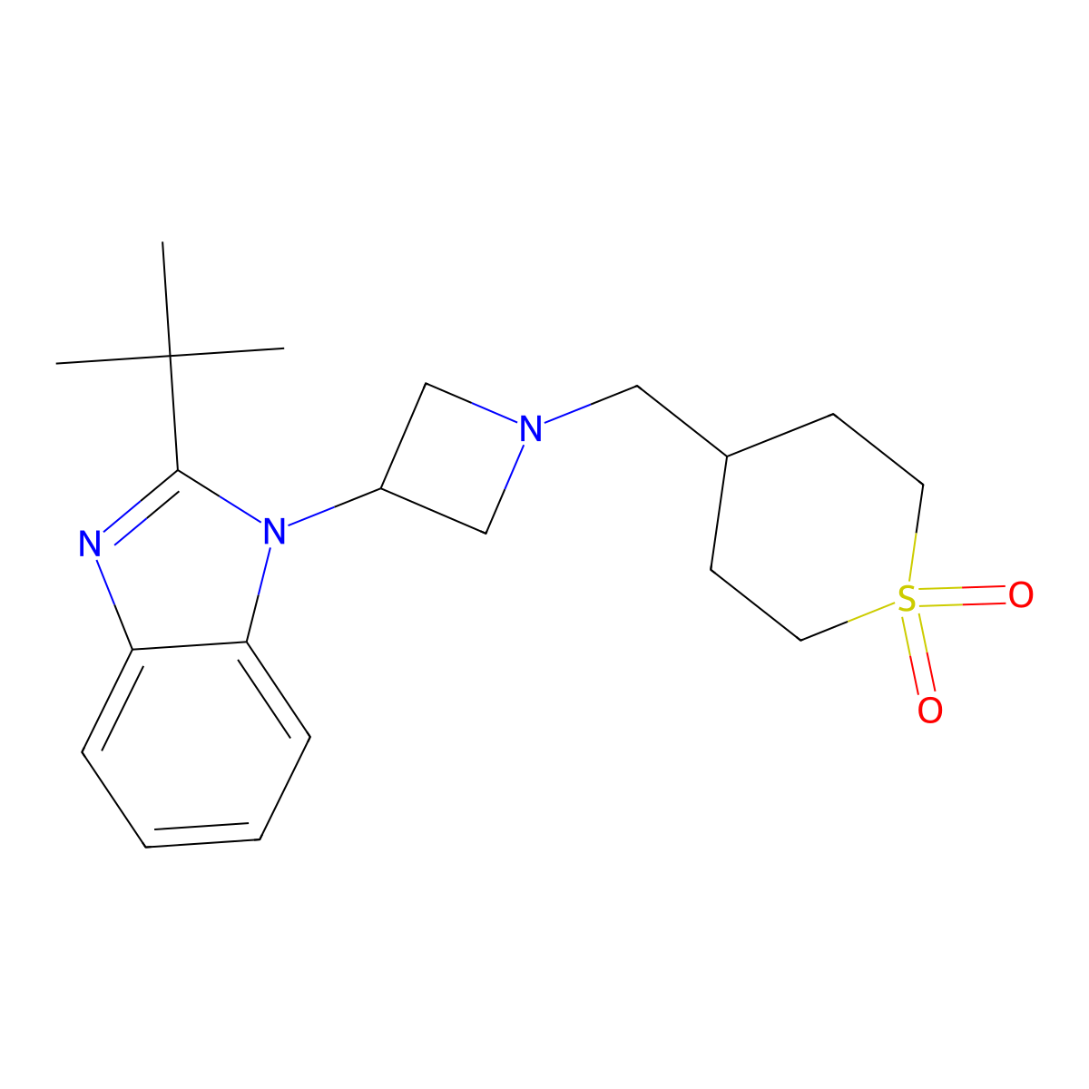 4-{[3-(2-tert-butyl-1H-1,3-benzodiazol-1-yl)azetidin-1-yl]methyl}-1lambda6-thiane-1,1-dione molecular structure, CAS 2548980-40-9