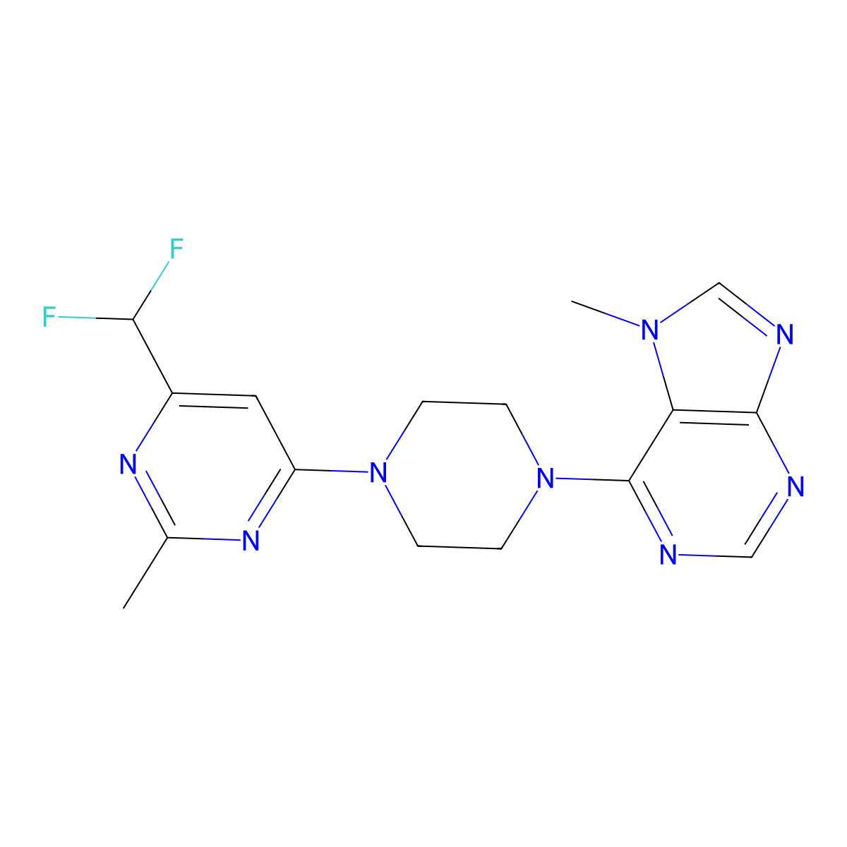 6-{4-[6-(difluoromethyl)-2-methylpyrimidin-4-yl]piperazin-1-yl}-7-methyl-7H-purine molecular structure, CAS 2548980-48-7