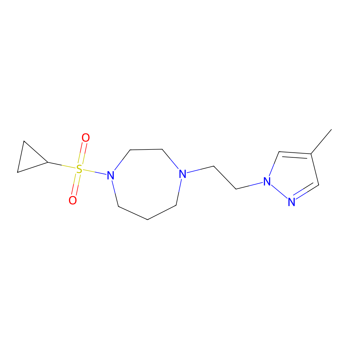 1-(cyclopropanesulfonyl)-4-[2-(4-methyl-1H-pyrazol-1-yl)ethyl]-1,4-diazepane molecular structure, CAS 2548980-49-8