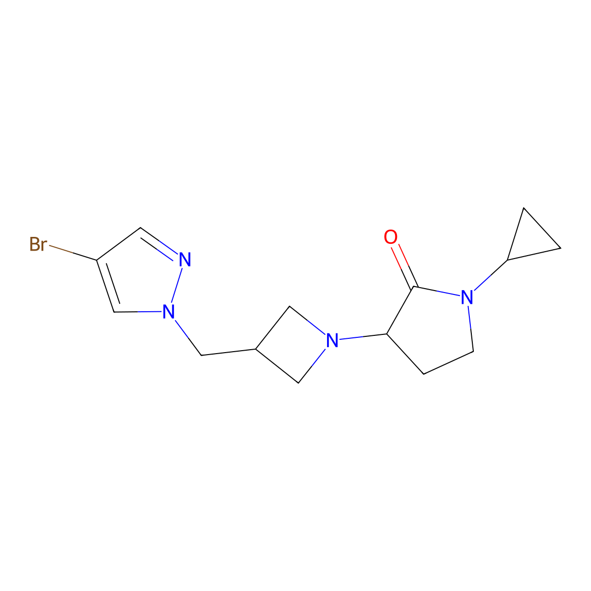 3-{3-[(4-bromo-1H-pyrazol-1-yl)methyl]azetidin-1-yl}-1-cyclopropylpyrrolidin-2-one molecular structure, CAS 2548980-54-5
