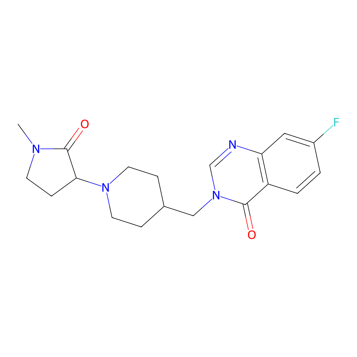7-Fluoro-3-{[1-(1-methyl-2-oxopyrrolidin-3-yl)piperidin-4-yl]methyl}-3,4-dihydroquinazolin-4-one molecular structure, CAS 2548980-58-9