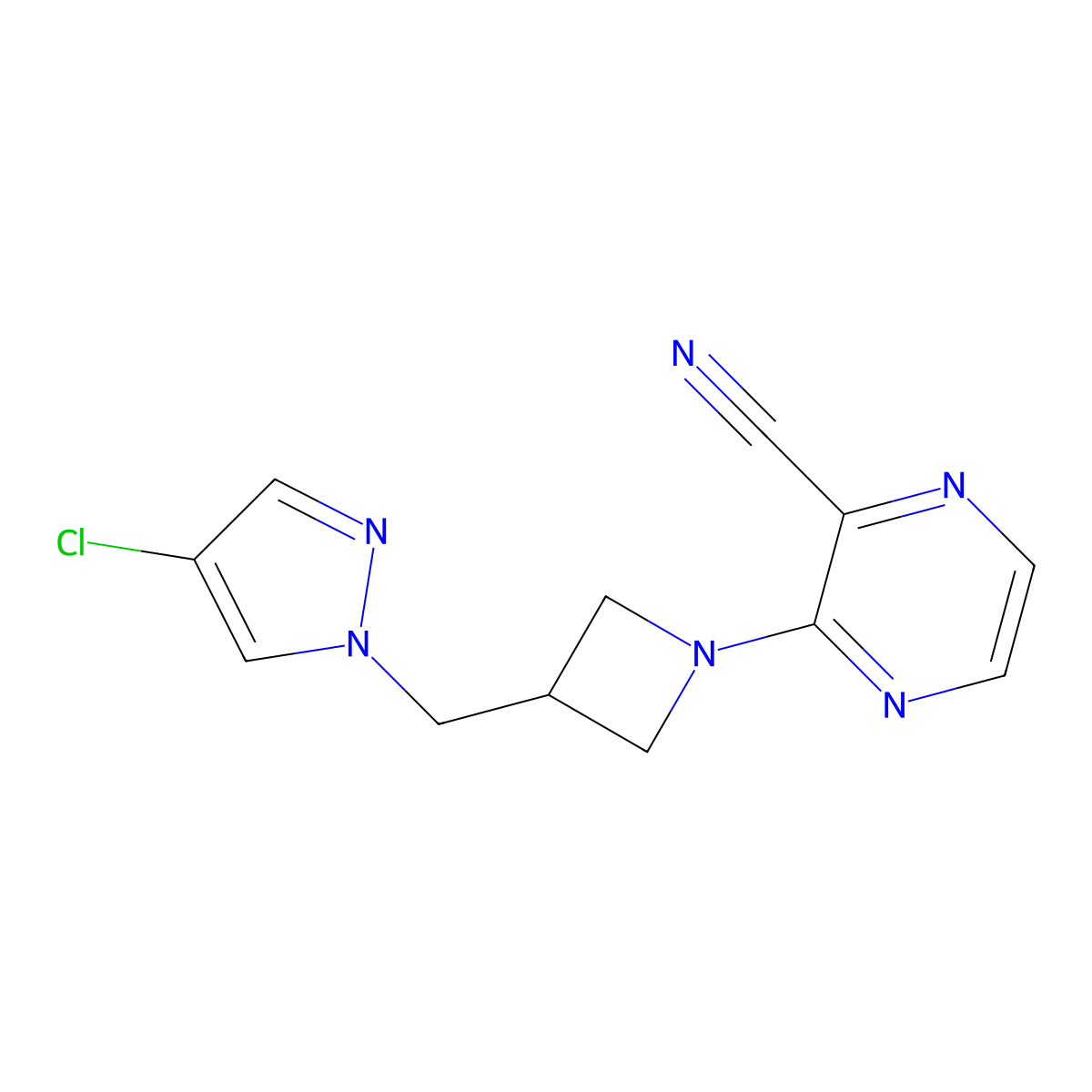 3-{3-[(4-chloro-1H-pyrazol-1-yl)methyl]azetidin-1-yl}pyrazine-2-carbonitrile molecular structure, CAS 2548980-60-3
