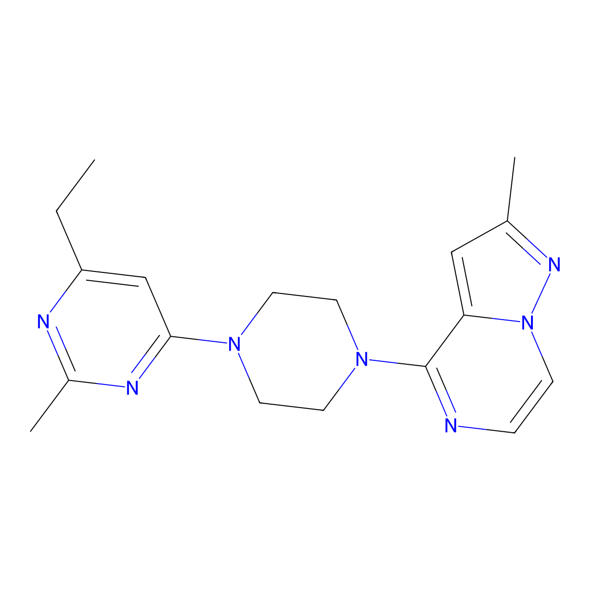 4-Ethyl-2-methyl-6-(4-{2-methylpyrazolo[1,5-a]pyrazin-4-yl}piperazin-1-yl)pyrimidine molecular structure, CAS 2548980-61-4
