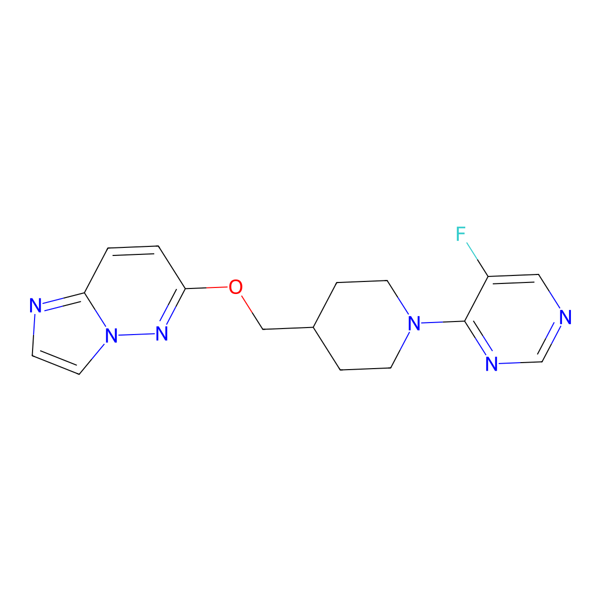 5-Fluoro-4-[4-({imidazo[1,2-b]pyridazin-6-yloxy}methyl)piperidin-1-yl]pyrimidine molecular structure, CAS 2548980-64-7