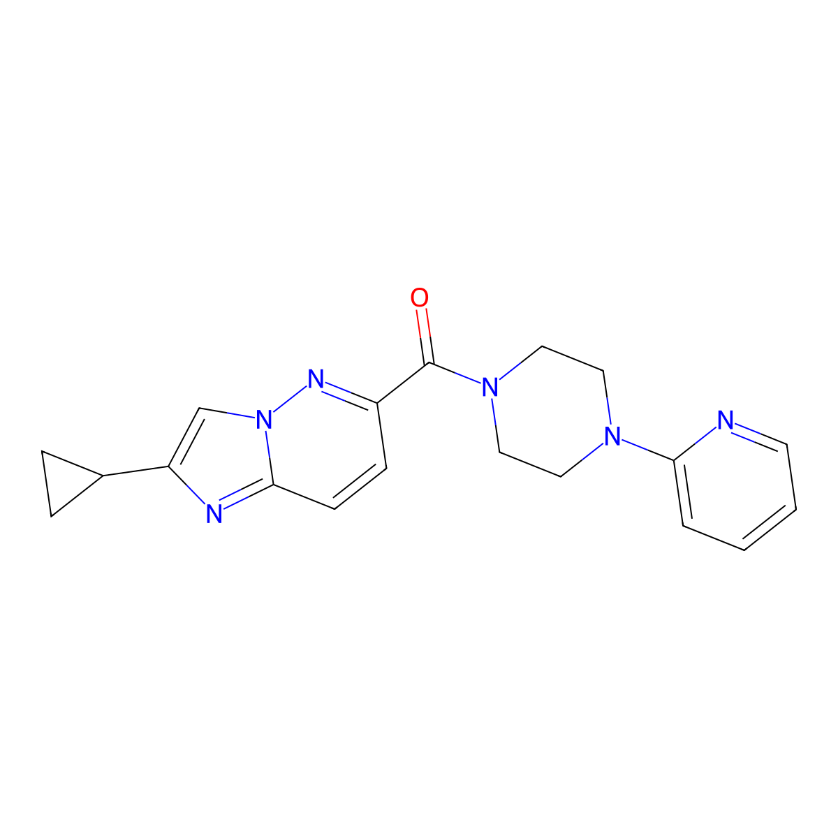 1-{2-Cyclopropylimidazo[1,2-b]pyridazine-6-carbonyl}-4-(pyridin-2-yl)piperazine molecular structure, CAS 2548980-65-8