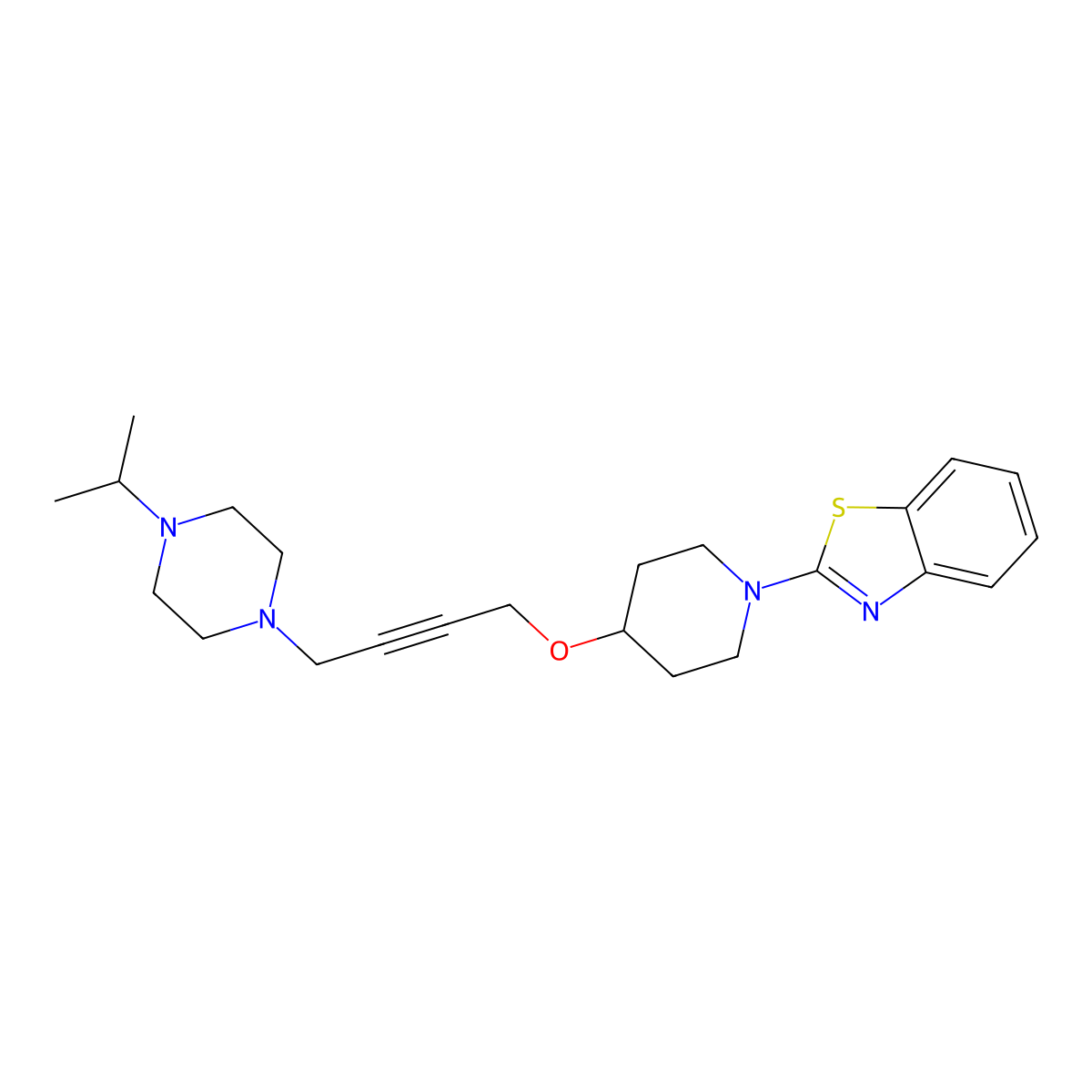 2-[4-({4-[4-(Propan-2-yl)piperazin-1-yl]but-2-yn-1-yl}oxy)piperidin-1-yl]-1,3-benzothiazole molecular structure, CAS 2548980-68-1
