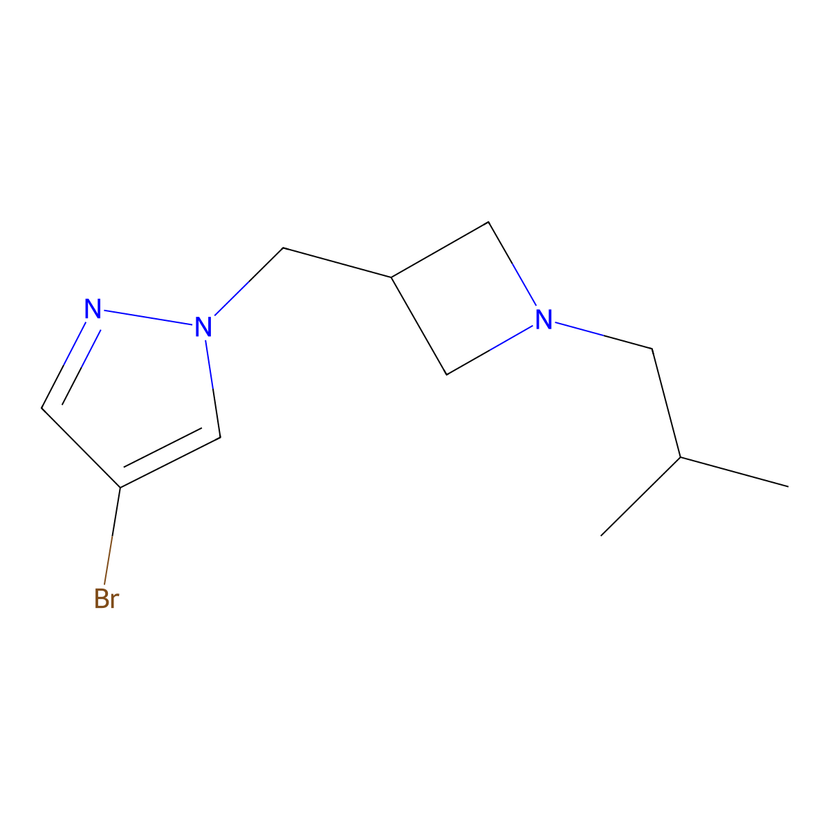 4-bromo-1-{[1-(2-methylpropyl)azetidin-3-yl]methyl}-1H-pyrazole molecular structure, CAS 2548980-70-5