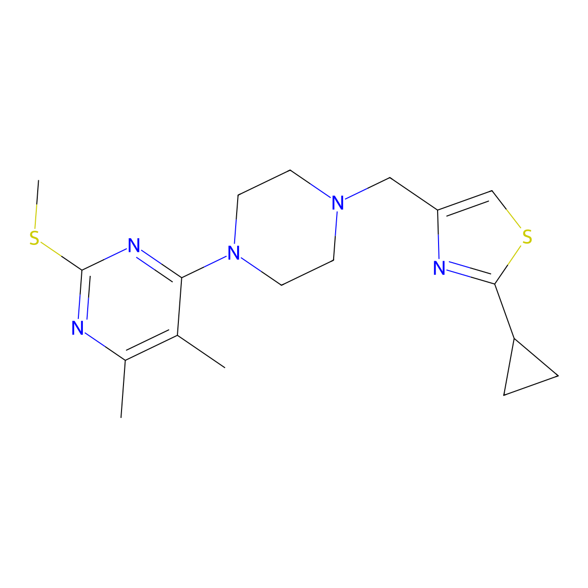 4-{4-[(2-Cyclopropyl-1,3-thiazol-4-yl)methyl]piperazin-1-yl}-5,6-dimethyl-2-(methylsulfanyl)pyrimidine molecular structure, CAS 2548980-71-6
