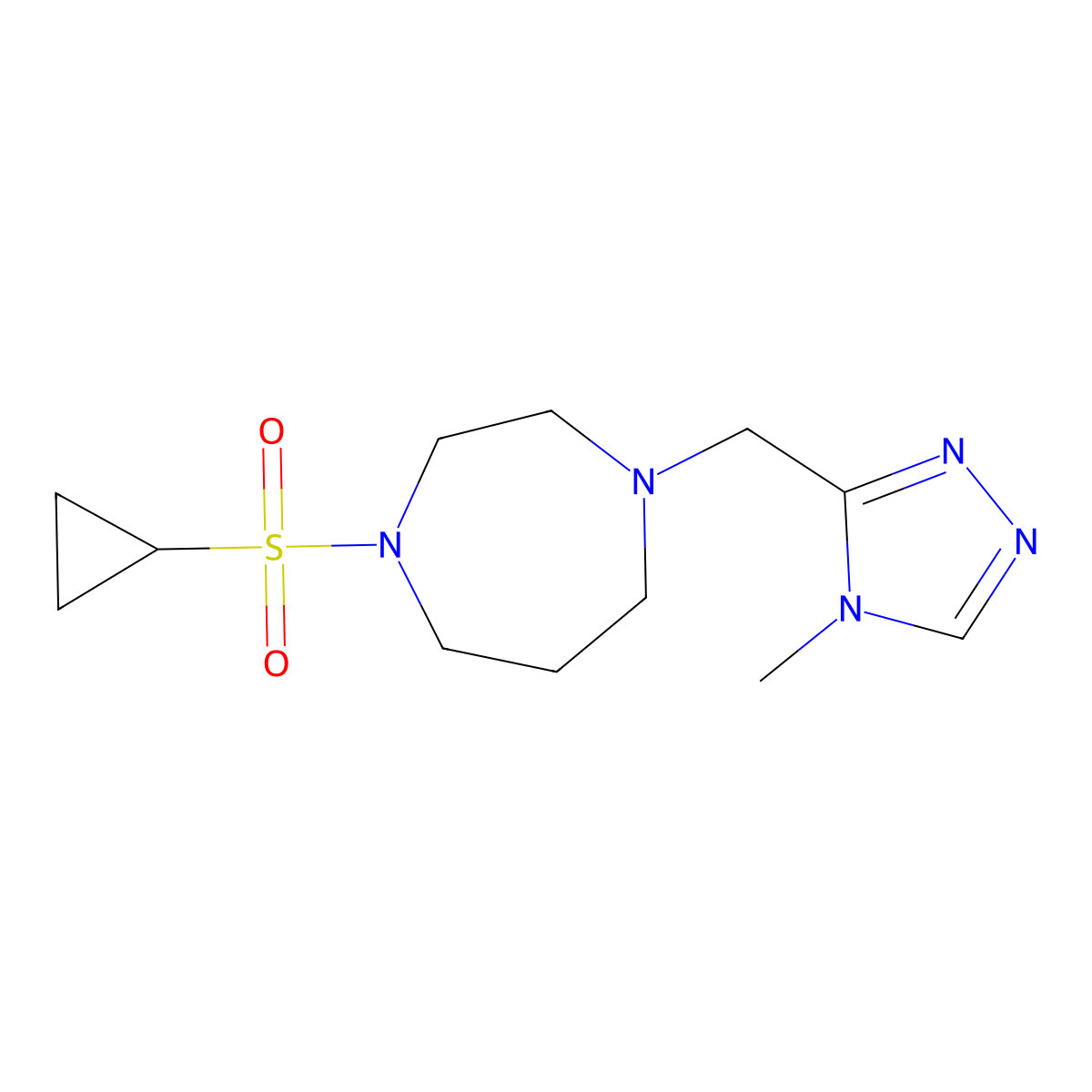 1-(cyclopropanesulfonyl)-4-[(4-methyl-4H-1,2,4-triazol-3-yl)methyl]-1,4-diazepane molecular structure, CAS 2548980-73-8