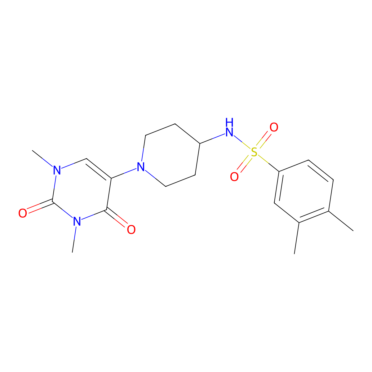 N-[1-(1,3-dimethyl-2,4-dioxo-1,2,3,4-tetrahydropyrimidin-5-yl)piperidin-4-yl]-3,4-dimethylbenzene-1-sulfonamide molecular structure, CAS 2548980-74-9