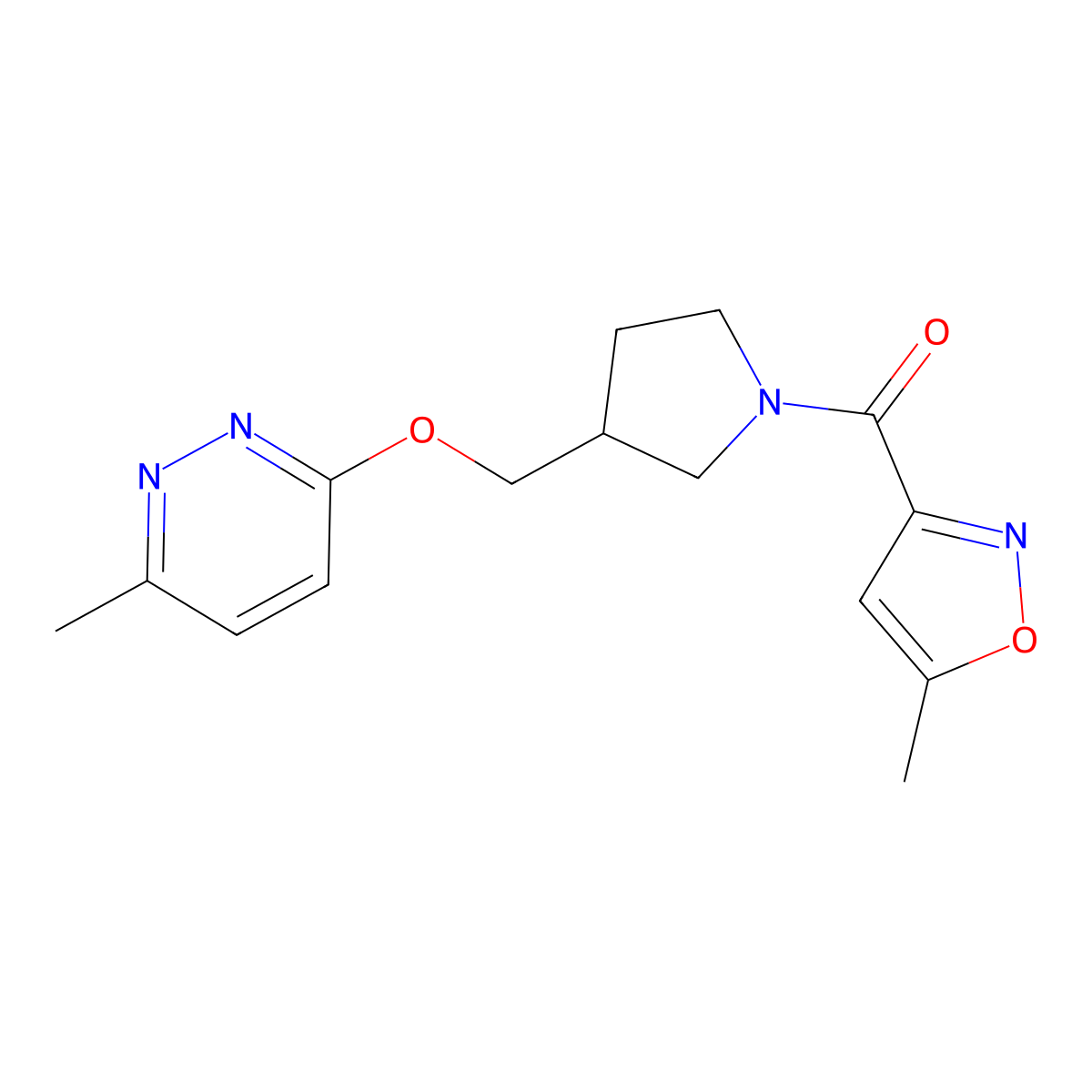 3-Methyl-6-{[1-(5-methyl-1,2-oxazole-3-carbonyl)pyrrolidin-3-yl]methoxy}pyridazine molecular structure, CAS 2548980-75-0