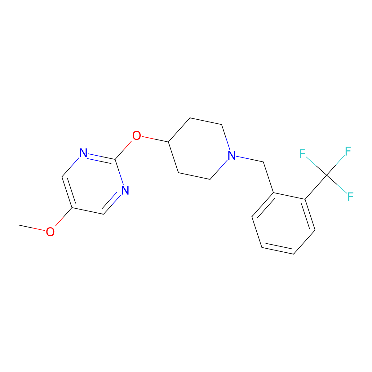 5-Methoxy-2-[(1-{[2-(trifluoromethyl)phenyl]methyl}piperidin-4-yl)oxy]pyrimidine molecular structure, CAS 2548980-76-1