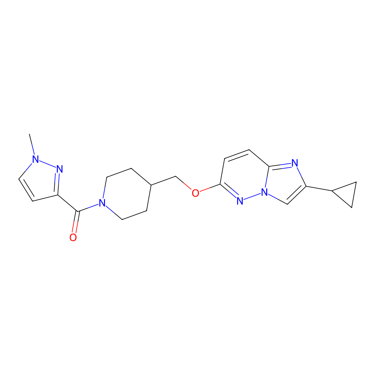 4-[({2-cyclopropylimidazo[1,2-b]pyridazin-6-yl}oxy)methyl]-1-(1-methyl-1H-pyrazole-3-carbonyl)piperidine molecular structure, CAS 2548980-77-2