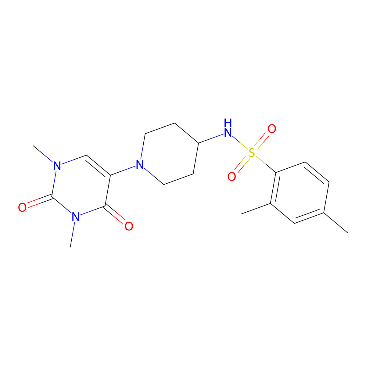 N-[1-(1,3-dimethyl-2,4-dioxo-1,2,3,4-tetrahydropyrimidin-5-yl)piperidin-4-yl]-2,4-dimethylbenzene-1-sulfonamide molecular structure, CAS 2548980-80-7