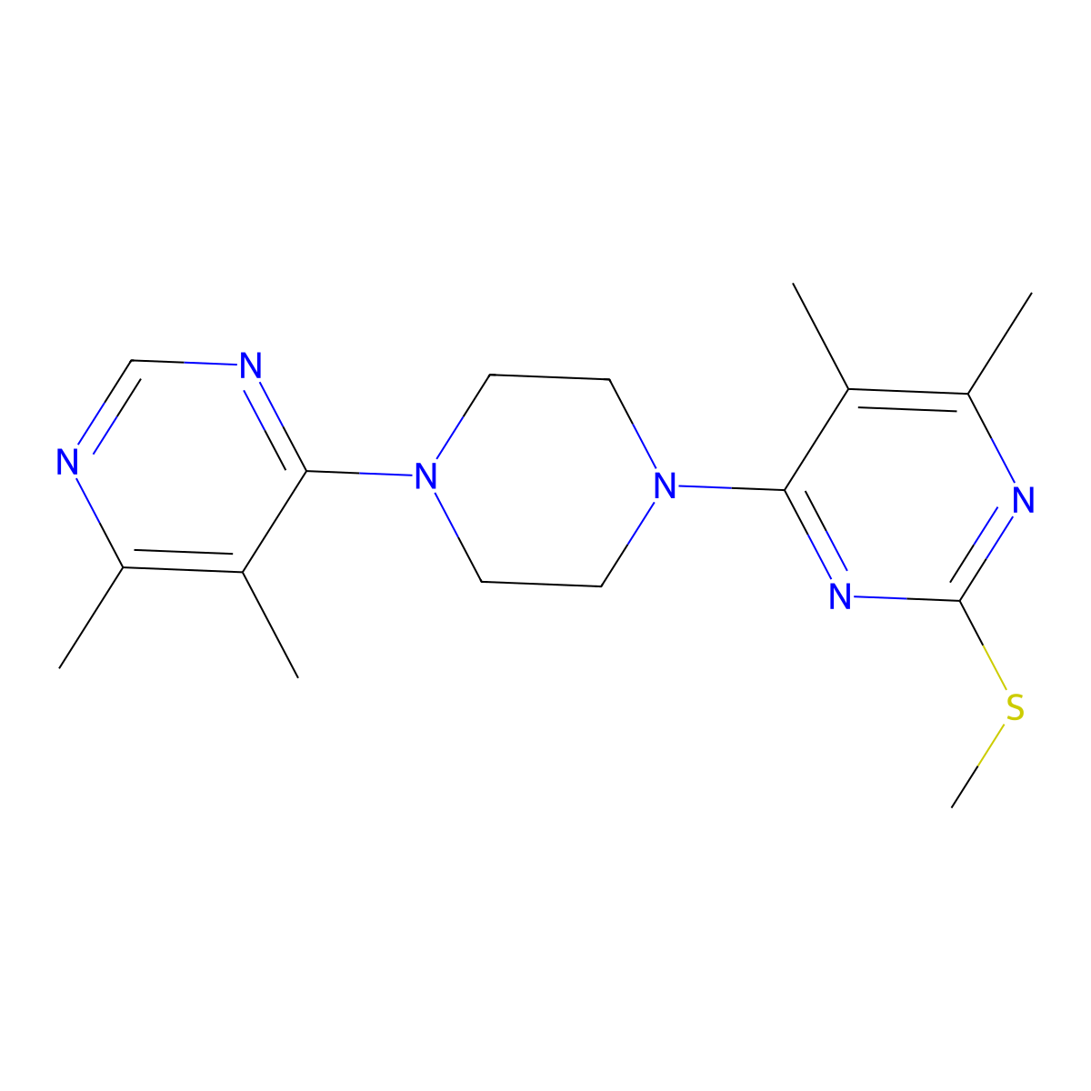 4-[4-(5,6-Dimethylpyrimidin-4-yl)piperazin-1-yl]-5,6-dimethyl-2-(methylsulfanyl)pyrimidine molecular structure, CAS 2548980-83-0