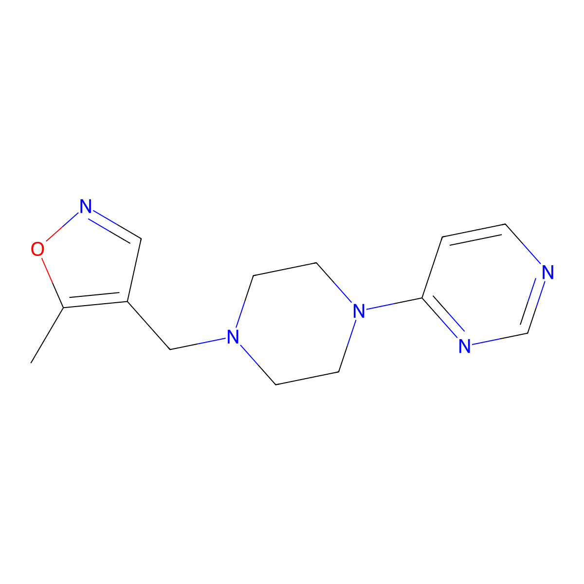 4-{4-[(5-Methyl-1,2-oxazol-4-yl)methyl]piperazin-1-yl}pyrimidine molecular structure, CAS 2548980-84-1