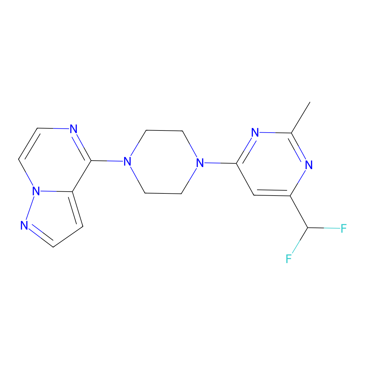 4-(Difluoromethyl)-2-methyl-6-(4-{pyrazolo[1,5-a]pyrazin-4-yl}piperazin-1-yl)pyrimidine molecular structure, CAS 2548980-86-3