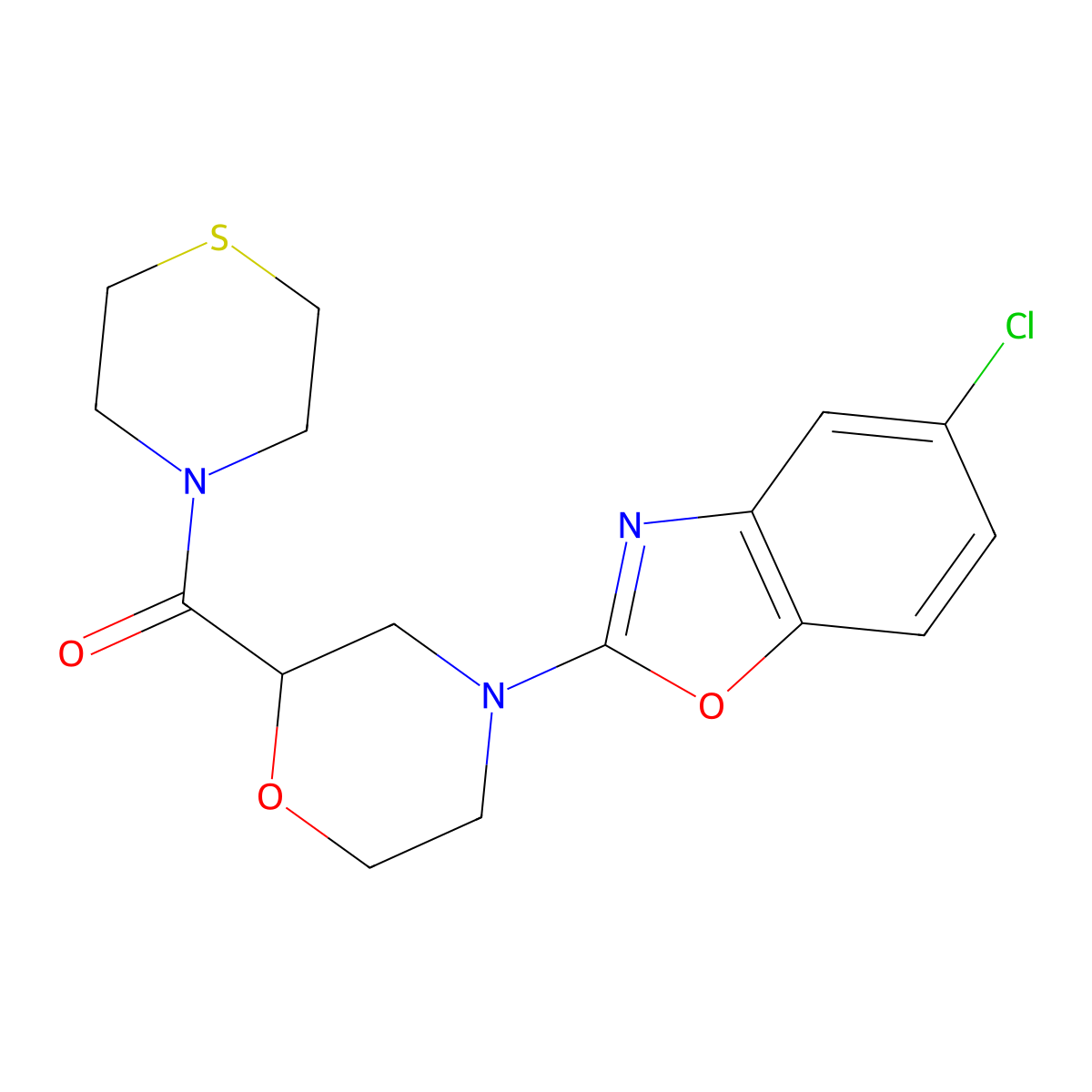 5-Chloro-2-[2-(thiomorpholine-4-carbonyl)morpholin-4-yl]-1,3-benzoxazole molecular structure, CAS 2548980-92-1