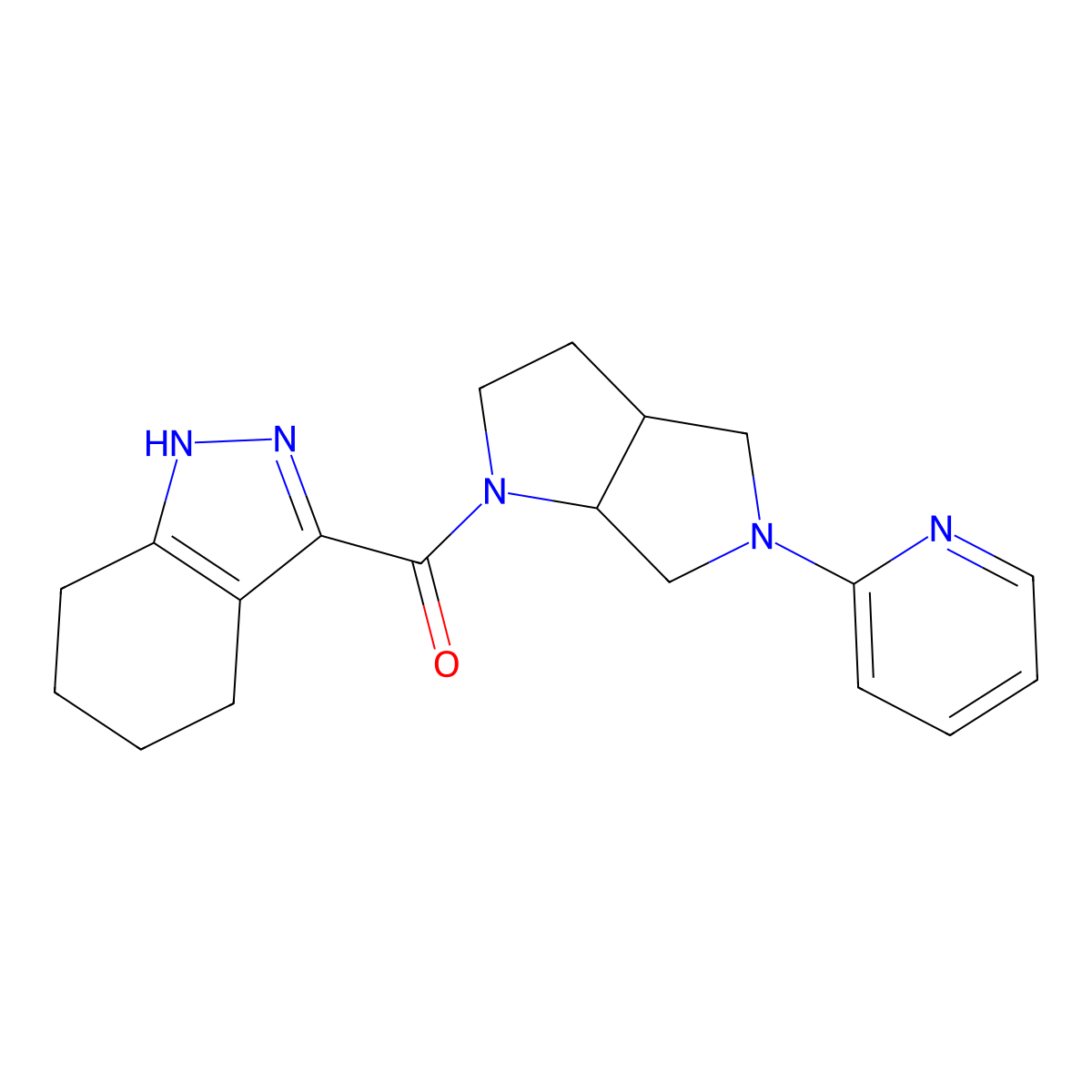 3-[5-(pyridin-2-yl)-octahydropyrrolo[2,3-c]pyrrole-1-carbonyl]-4,5,6,7-tetrahydro-1H-indazole molecular structure, CAS 2548980-95-4