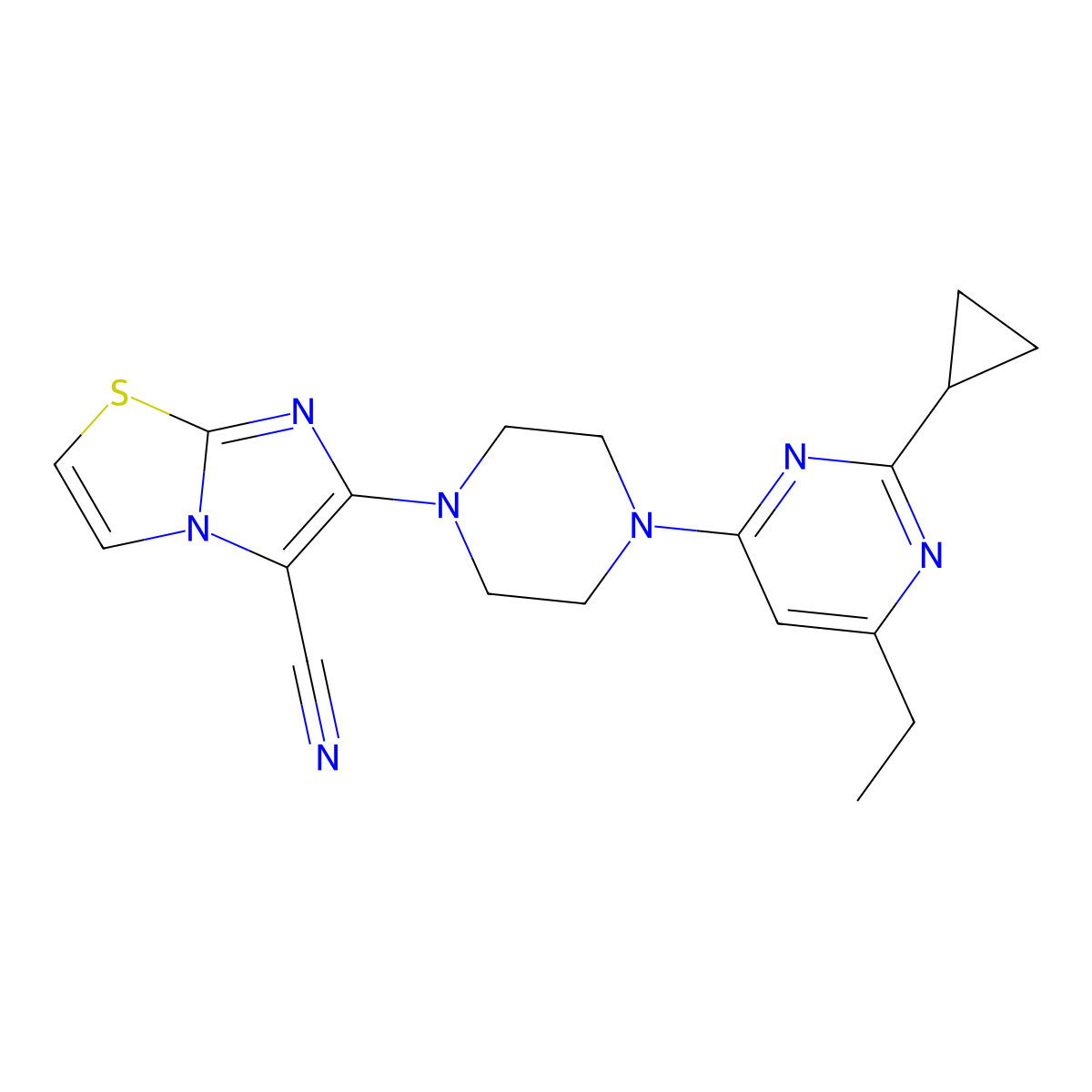 6-[4-(2-Cyclopropyl-6-ethylpyrimidin-4-yl)piperazin-1-yl]imidazo[2,1-b][1,3]thiazole-5-carbonitrile molecular structure, CAS 2548980-96-5