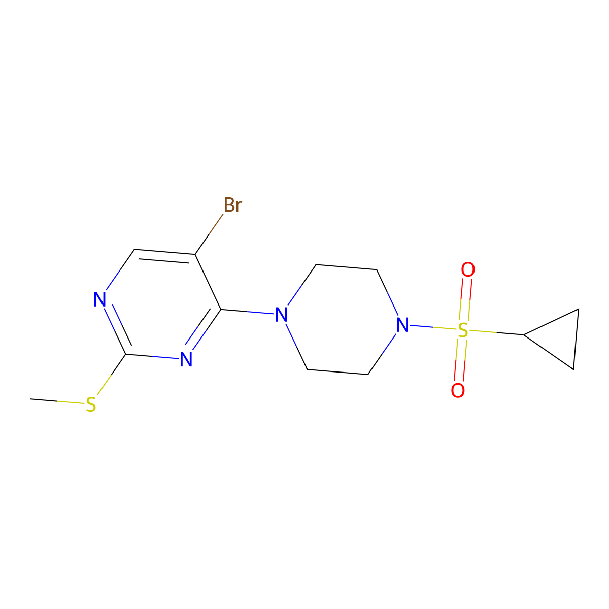 5-Bromo-4-[4-(cyclopropanesulfonyl)piperazin-1-yl]-2-(methylsulfanyl)pyrimidine molecular structure, CAS 2548980-99-8