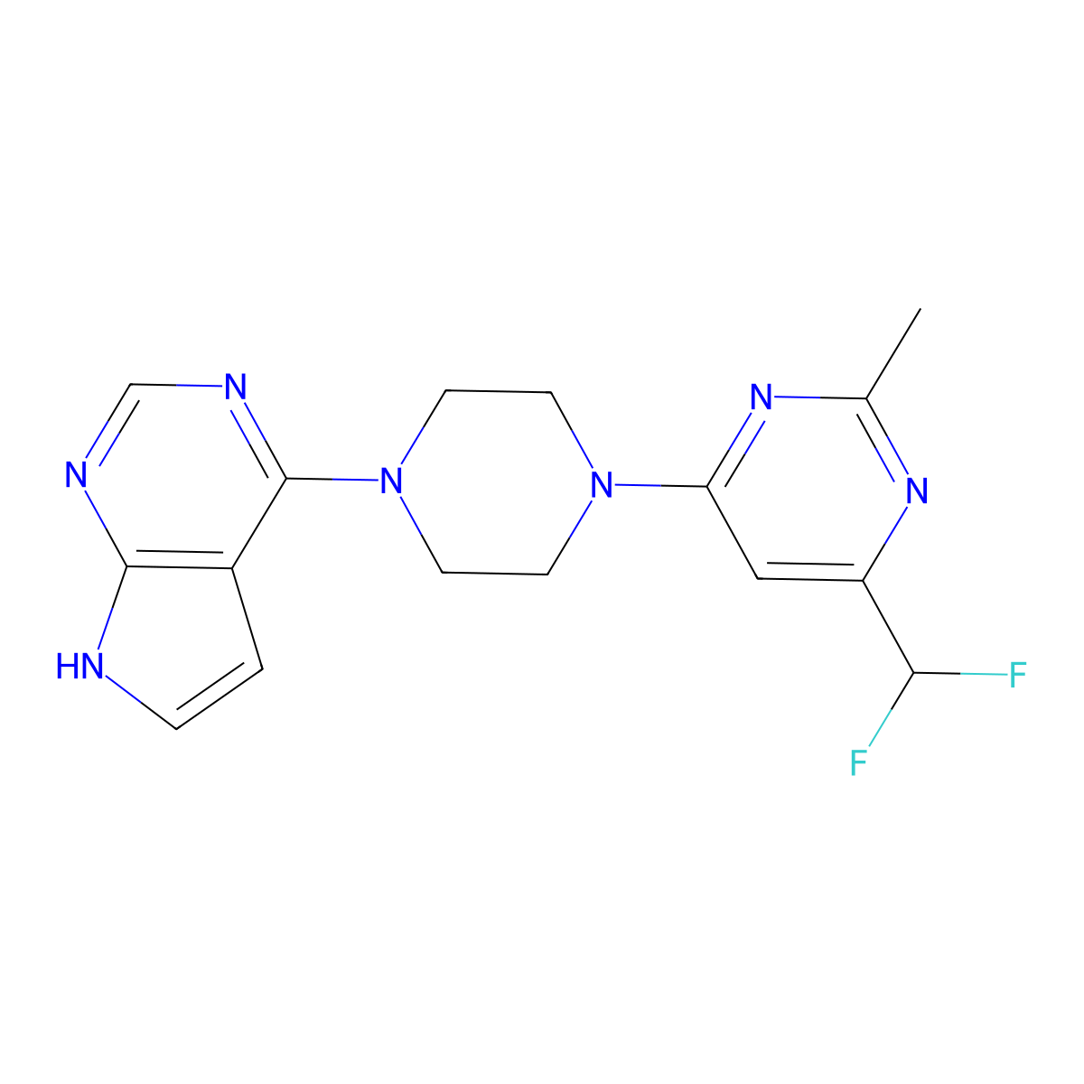 4-(difluoromethyl)-2-methyl-6-(4-{7H-pyrrolo[2,3-d]pyrimidin-4-yl}piperazin-1-yl)pyrimidine molecular structure, CAS 2548981-02-6