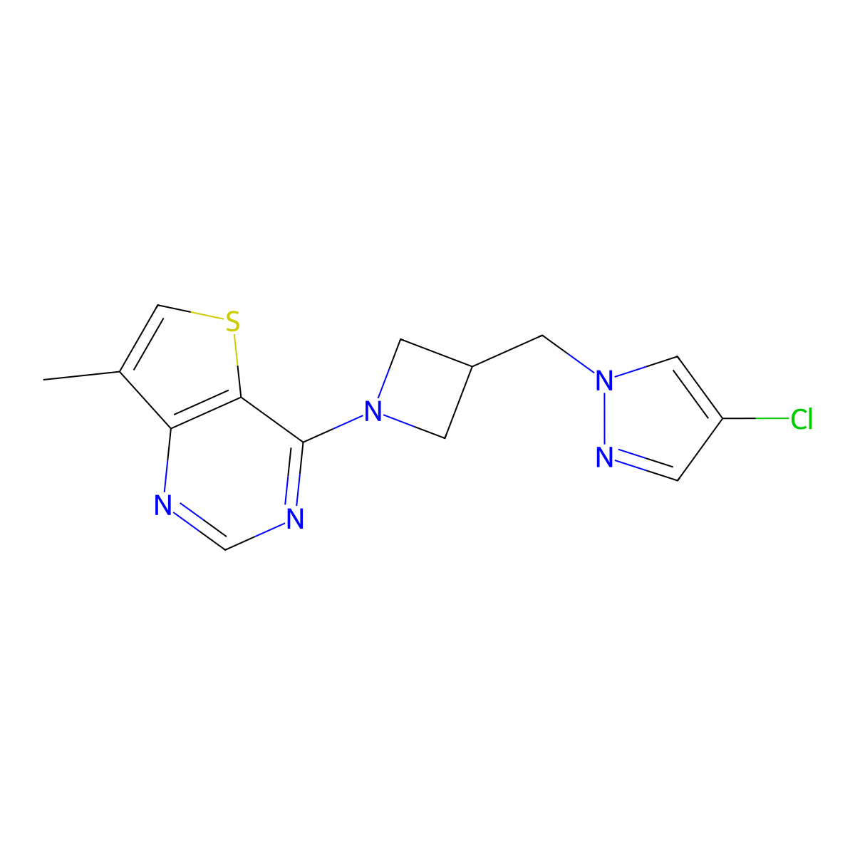 4-chloro-1-[(1-{7-methylthieno[3,2-d]pyrimidin-4-yl}azetidin-3-yl)methyl]-1H-pyrazole molecular structure, CAS 2548981-08-2