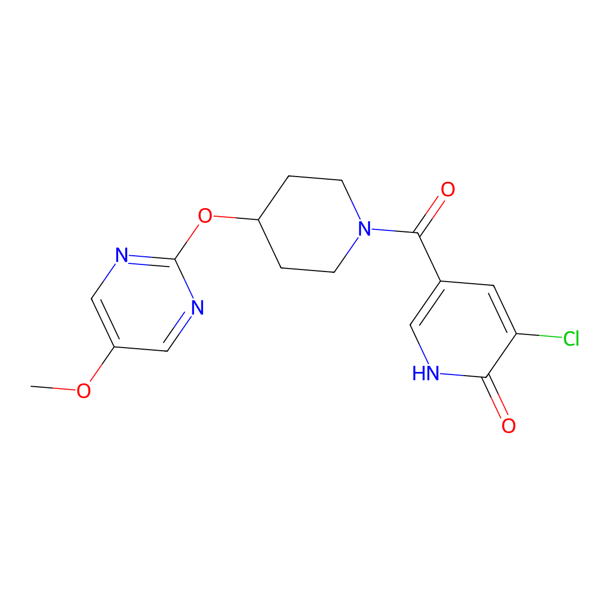 3-Chloro-5-{4-[(5-methoxypyrimidin-2-yl)oxy]piperidine-1-carbonyl}pyridin-2-ol molecular structure, CAS 2548981-11-7