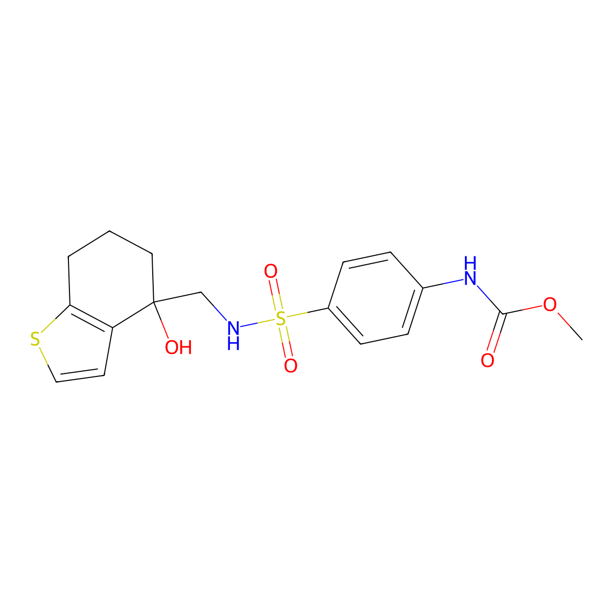 methyl N-(4-{[(4-hydroxy-4,5,6,7-tetrahydro-1-benzothiophen-4-yl)methyl]sulfamoyl}phenyl)carbamate molecular structure, CAS 2548981-12-8