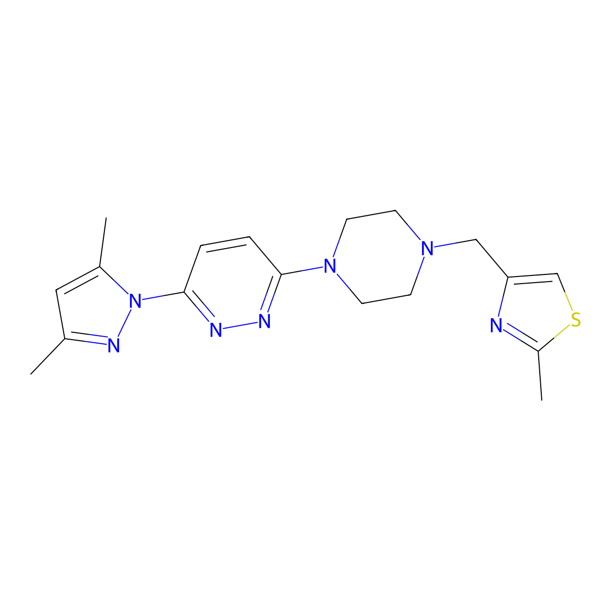 3-(3,5-dimethyl-1H-pyrazol-1-yl)-6-{4-[(2-methyl-1,3-thiazol-4-yl)methyl]piperazin-1-yl}pyridazine molecular structure, CAS 2548981-14-0