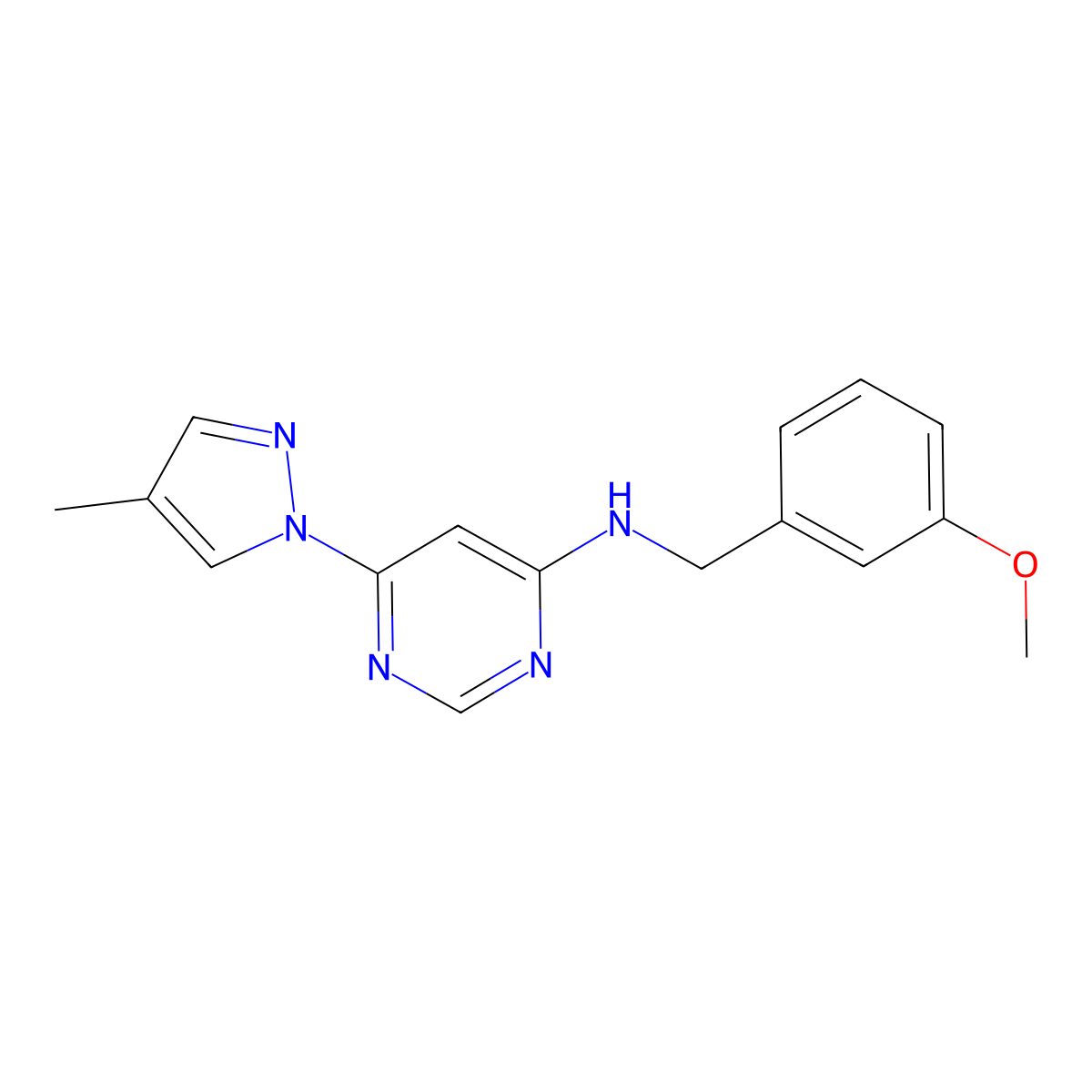 N-[(3-methoxyphenyl)methyl]-6-(4-methyl-1H-pyrazol-1-yl)pyrimidin-4-amine molecular structure, CAS 2548981-16-2