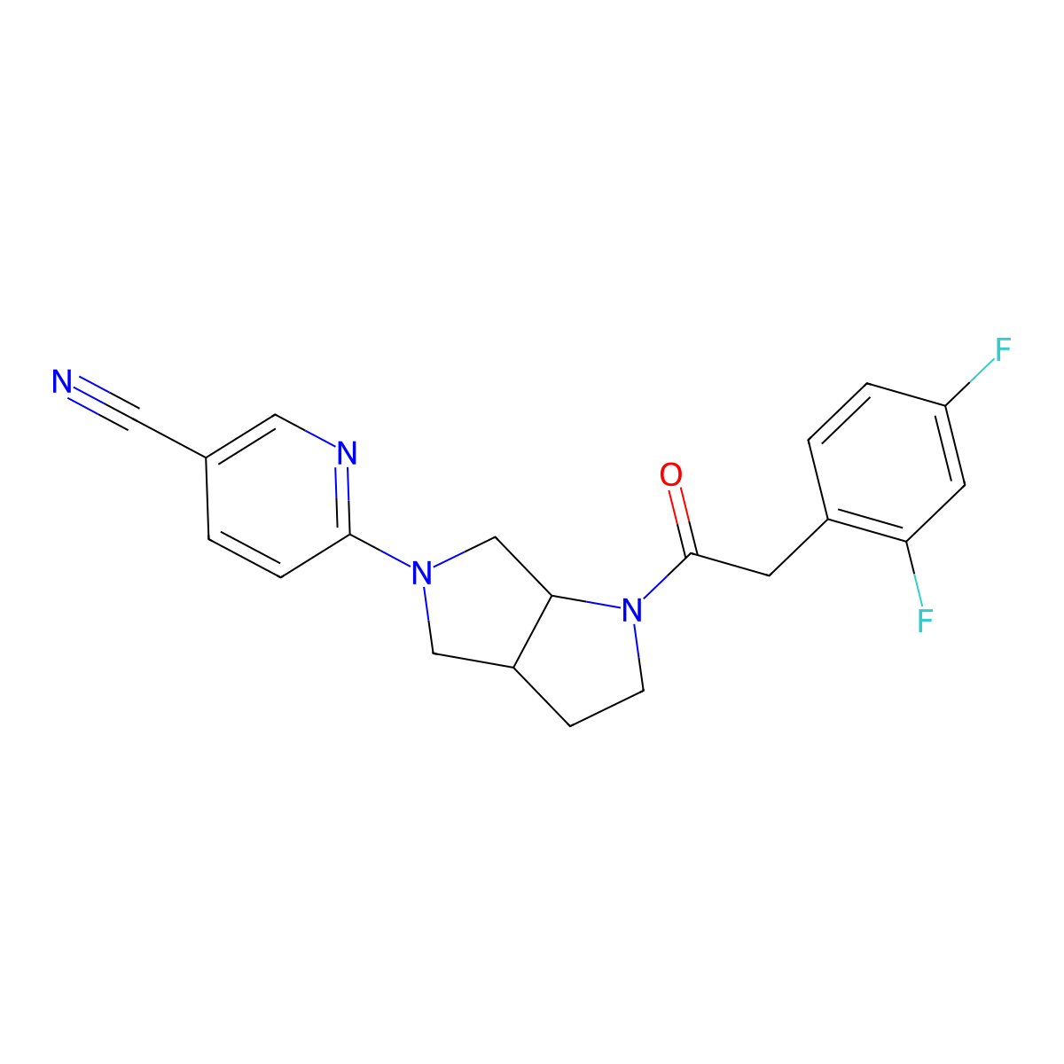 6-{1-[2-(2,4-Difluorophenyl)acetyl]-octahydropyrrolo[3,4-b]pyrrol-5-yl}pyridine-3-carbonitrile molecular structure, CAS 2548981-17-3