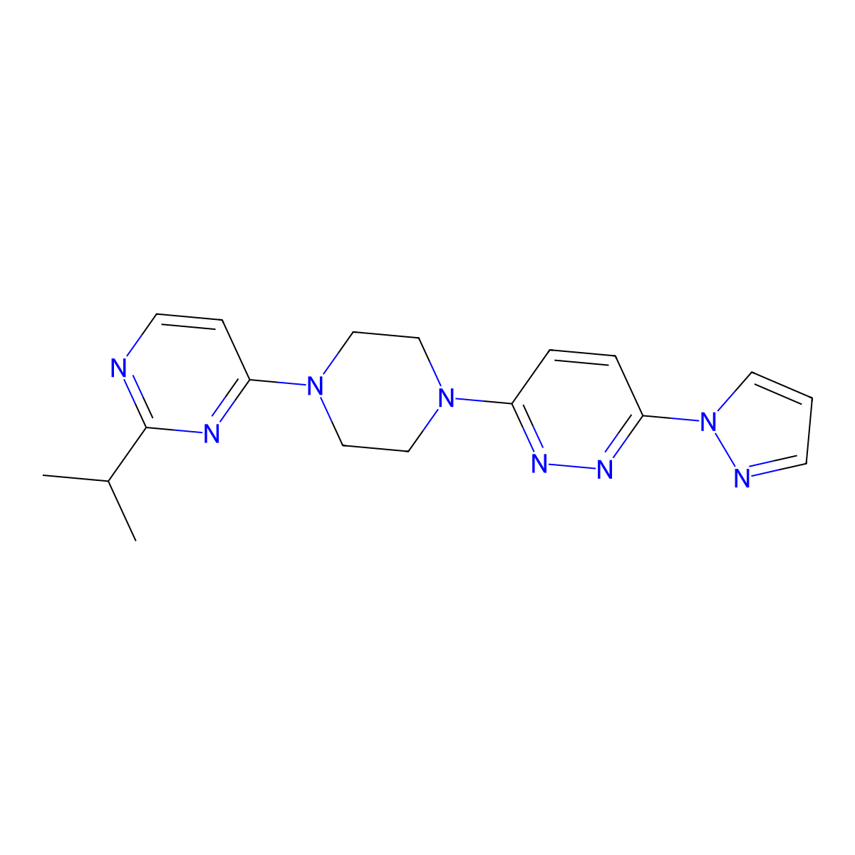 3-{4-[2-(propan-2-yl)pyrimidin-4-yl]piperazin-1-yl}-6-(1H-pyrazol-1-yl)pyridazine molecular structure, CAS 2548981-21-9