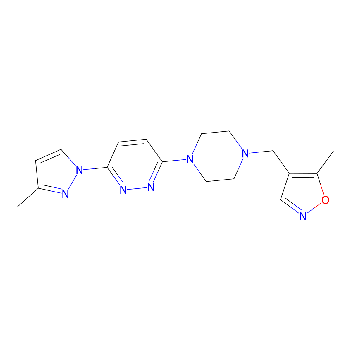 3-{4-[(5-methyl-1,2-oxazol-4-yl)methyl]piperazin-1-yl}-6-(3-methyl-1H-pyrazol-1-yl)pyridazine molecular structure, CAS 2548981-25-3