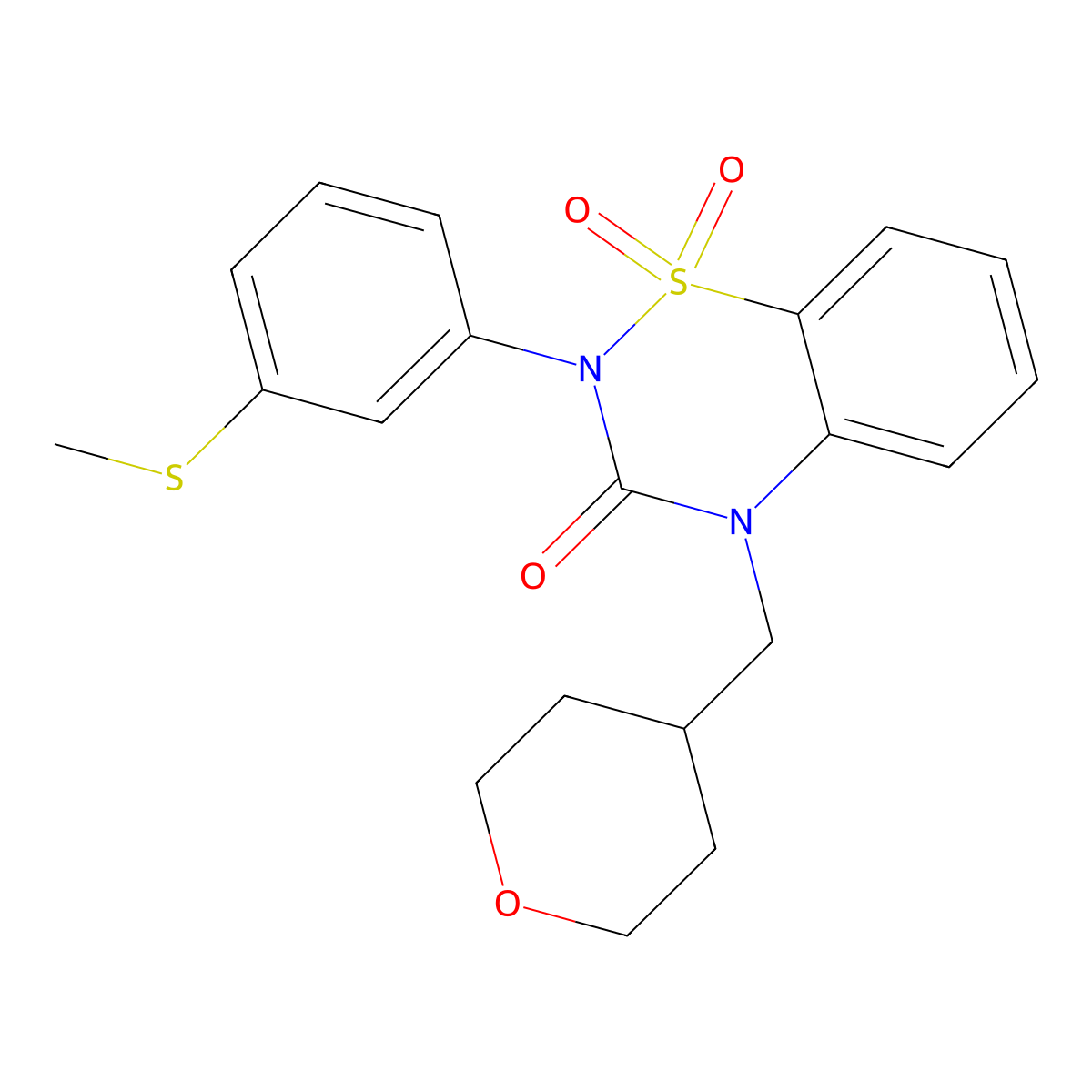 2-(3-Methylsulfanylphenyl)-4-(oxan-4-ylmethyl)-1,1-dioxo-1lambda6,2,4-benzothiadiazin-3-one molecular structure, CAS 2548981-26-4