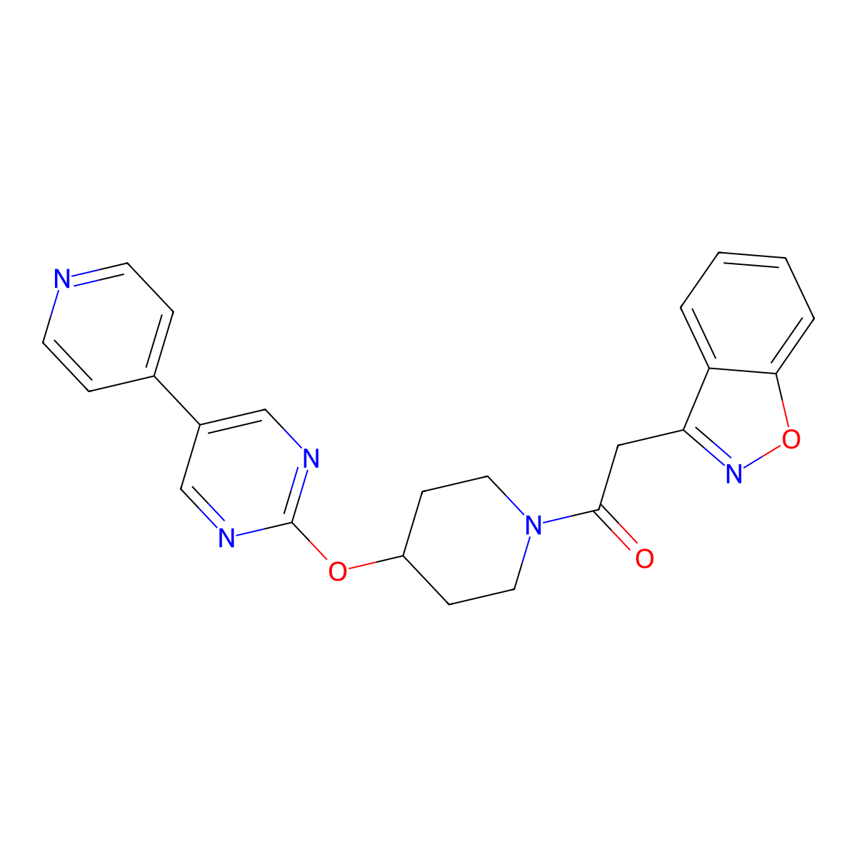 2-(1,2-Benzoxazol-3-yl)-1-(4-{[5-(pyridin-4-yl)pyrimidin-2-yl]oxy}piperidin-1-yl)ethan-1-one molecular structure, CAS 2548981-33-3