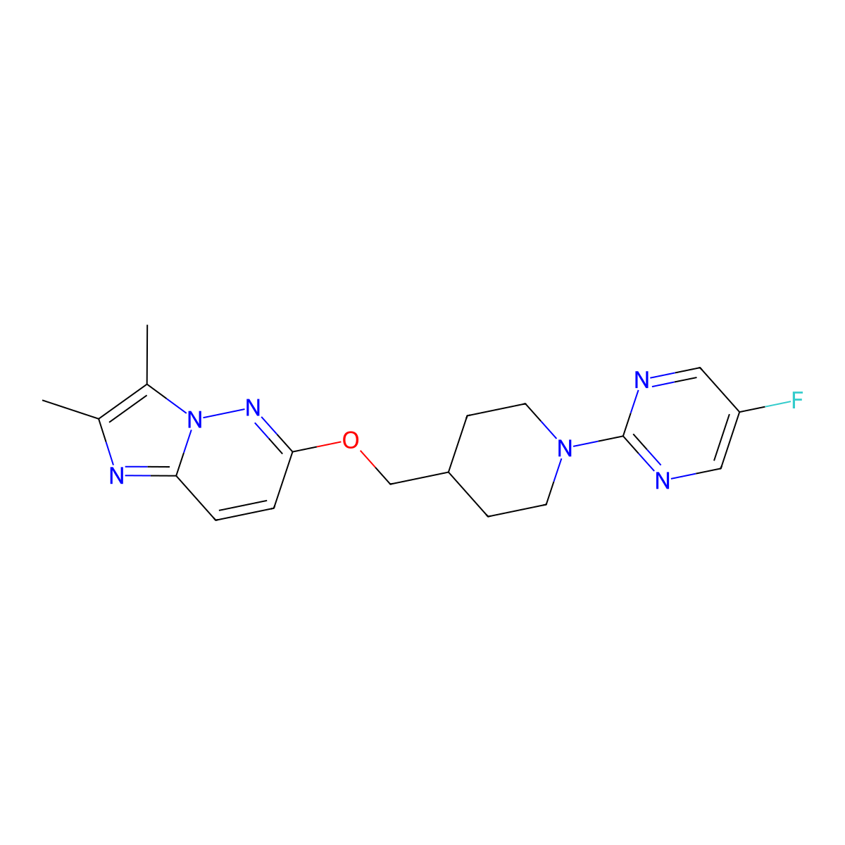 2-{4-[({2,3-Dimethylimidazo[1,2-b]pyridazin-6-yl}oxy)methyl]piperidin-1-yl}-5-fluoropyrimidine molecular structure, CAS 2548981-34-4