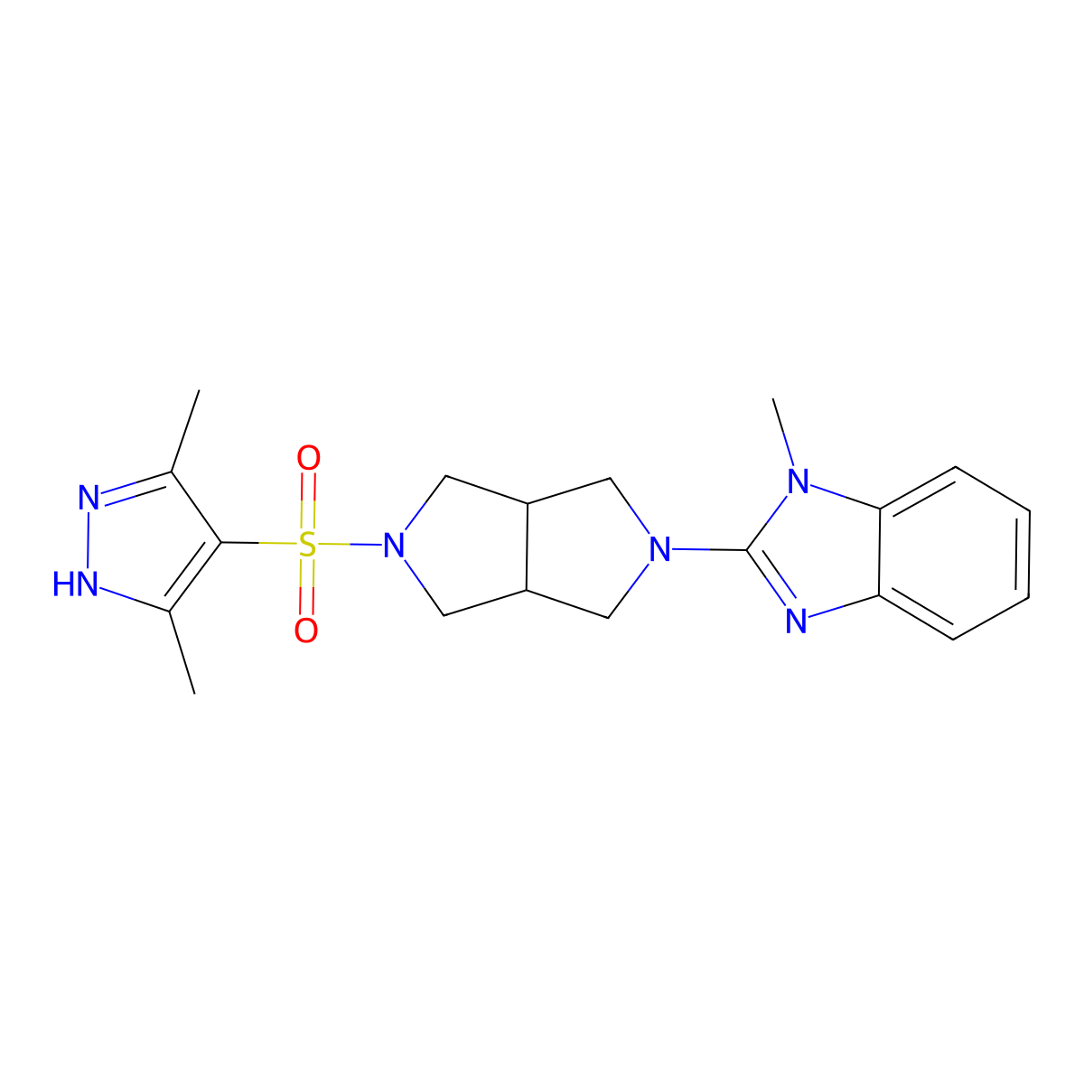 2-{5-[(3,5-dimethyl-1H-pyrazol-4-yl)sulfonyl]-octahydropyrrolo[3,4-c]pyrrol-2-yl}-1-methyl-1H-1,3-benzodiazole molecular structure, CAS 2548981-36-6
