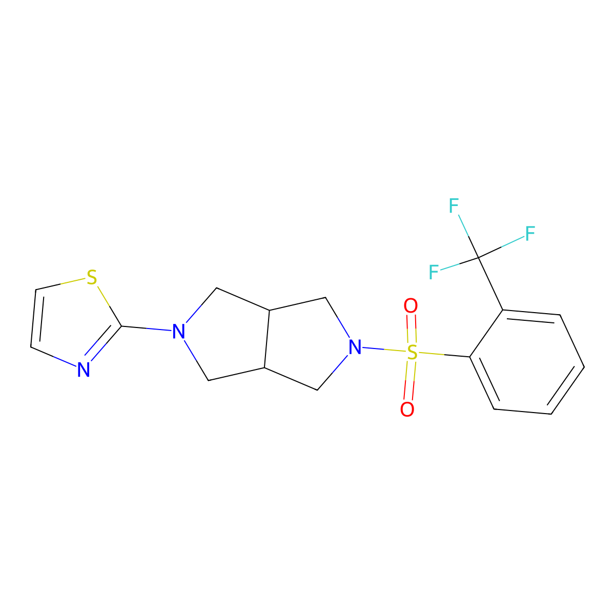 2-{5-[2-(Trifluoromethyl)benzenesulfonyl]-octahydropyrrolo[3,4-c]pyrrol-2-yl}-1,3-thiazole molecular structure, CAS 2548981-37-7
