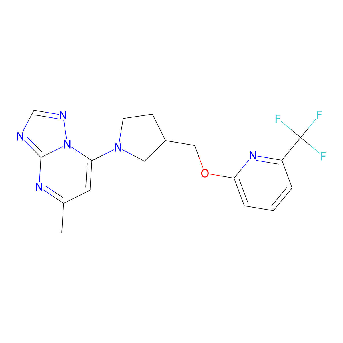 2-[(1-{5-Methyl-[1,2,4]triazolo[1,5-a]pyrimidin-7-yl}pyrrolidin-3-yl)methoxy]-6-(trifluoromethyl)pyridine molecular structure, CAS 2548981-38-8