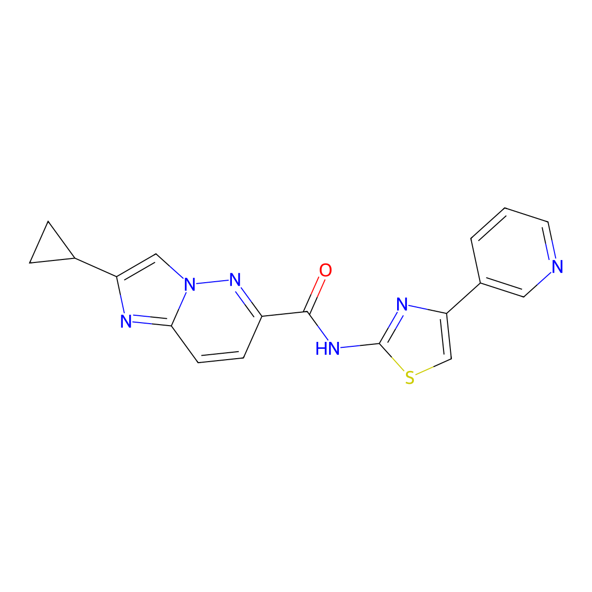 2-cyclopropyl-N-[4-(pyridin-3-yl)-1,3-thiazol-2-yl]imidazo[1,2-b]pyridazine-6-carboxamide molecular structure, CAS 2548981-39-9