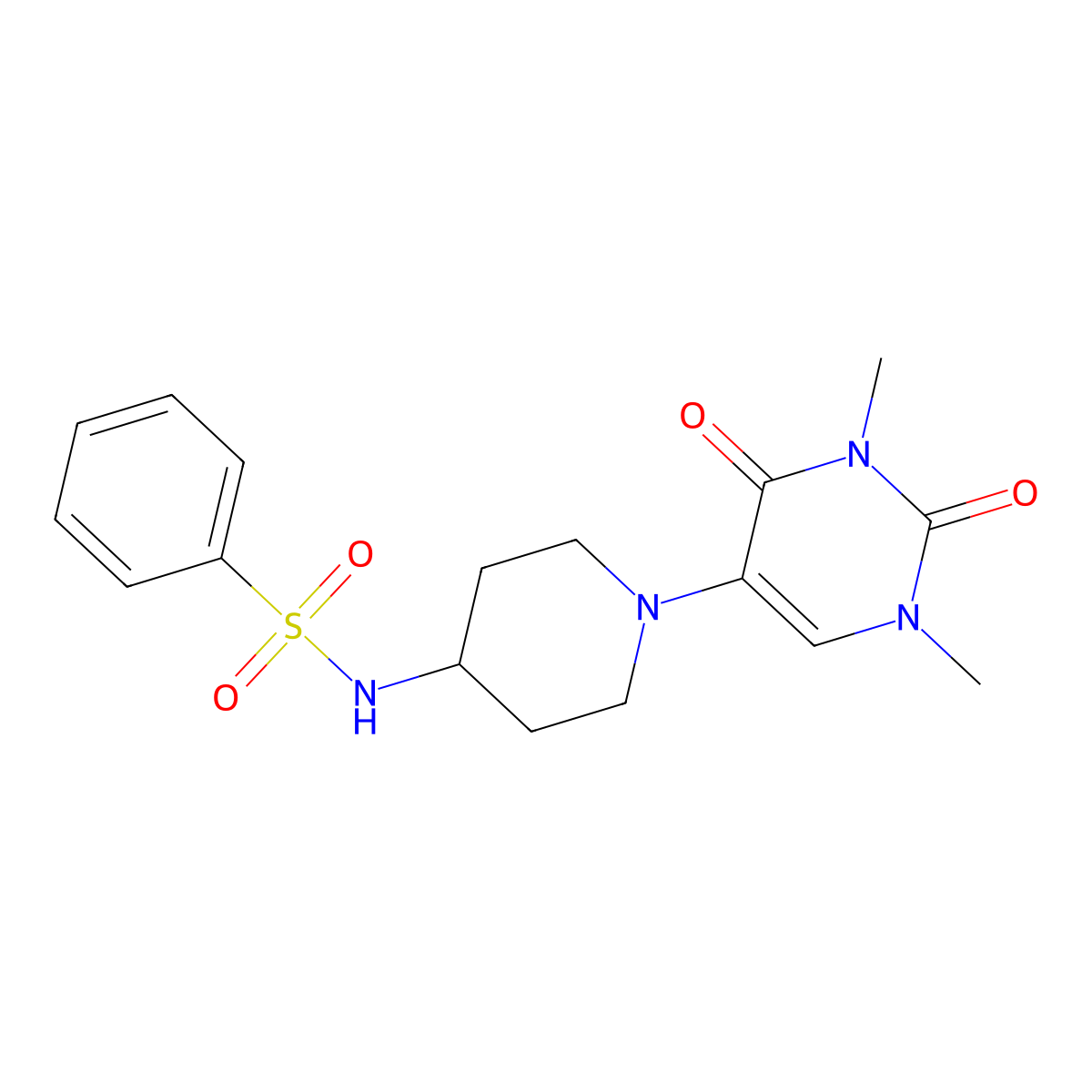 N-[1-(1,3-dimethyl-2,4-dioxo-1,2,3,4-tetrahydropyrimidin-5-yl)piperidin-4-yl]benzenesulfonamide molecular structure, CAS 2548981-50-4