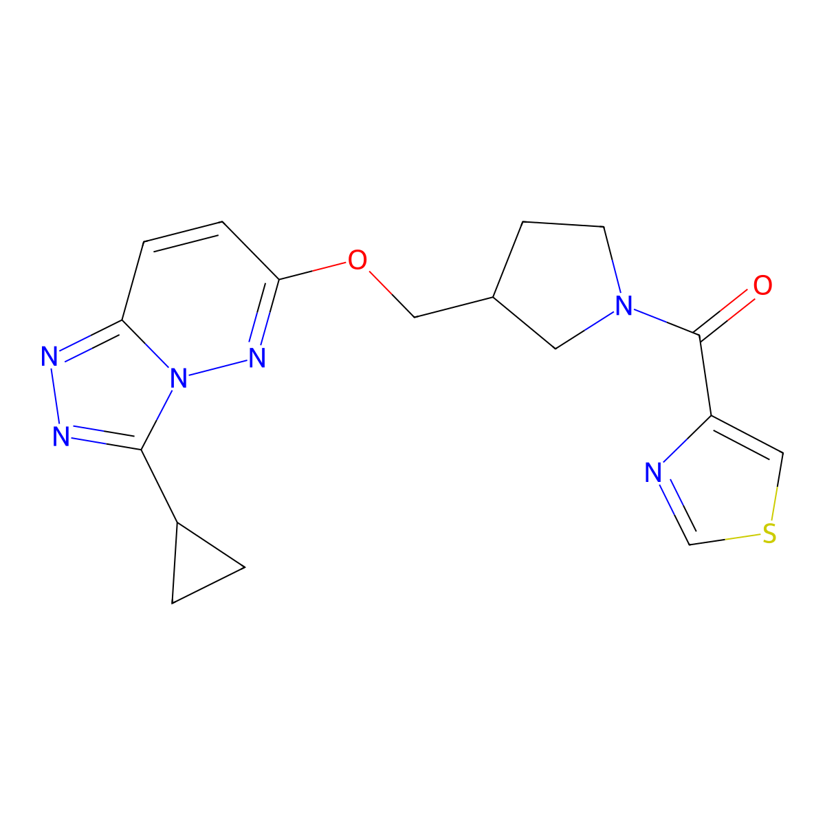 4-{3-[({3-Cyclopropyl-[1,2,4]triazolo[4,3-b]pyridazin-6-yl}oxy)methyl]pyrrolidine-1-carbonyl}-1,3-thiazole molecular structure, CAS 2548981-52-6